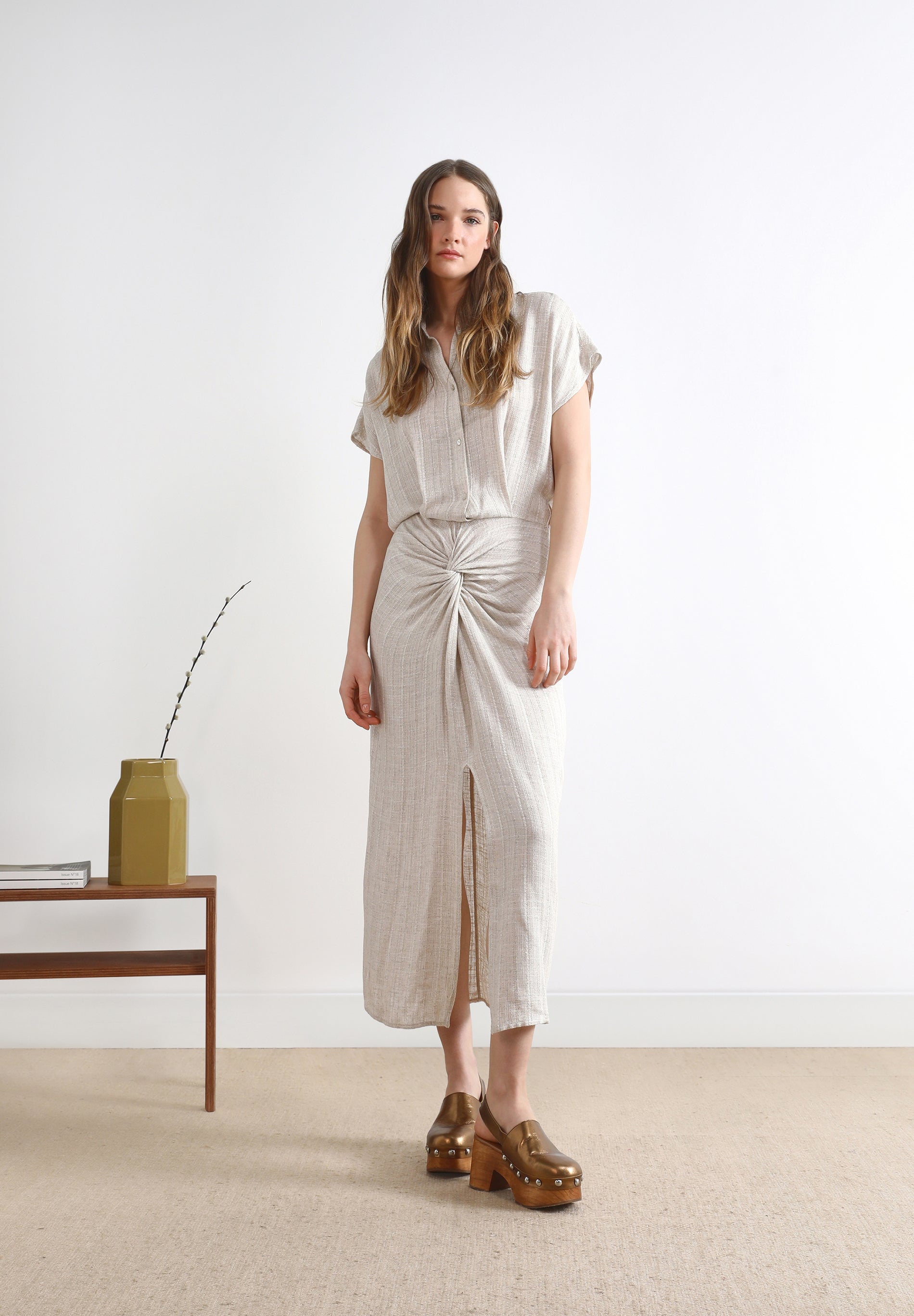 DRAPED LINEN DRESS