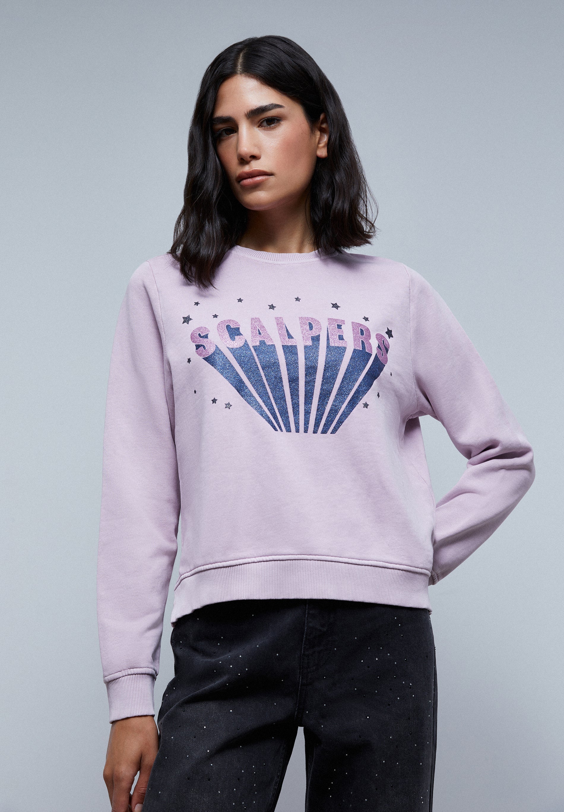 FADED SWEATSHIRT WITH GLITTER LOGO