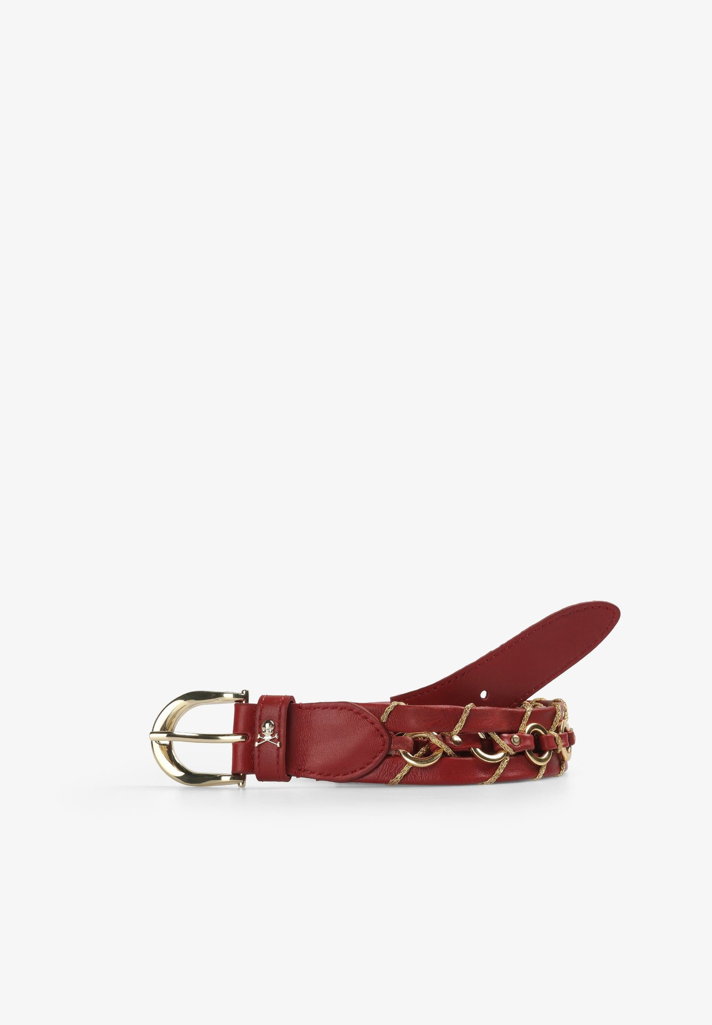 LEATHER BELT WITH EYELETS AND GOLDEN THREAD DETAIL
