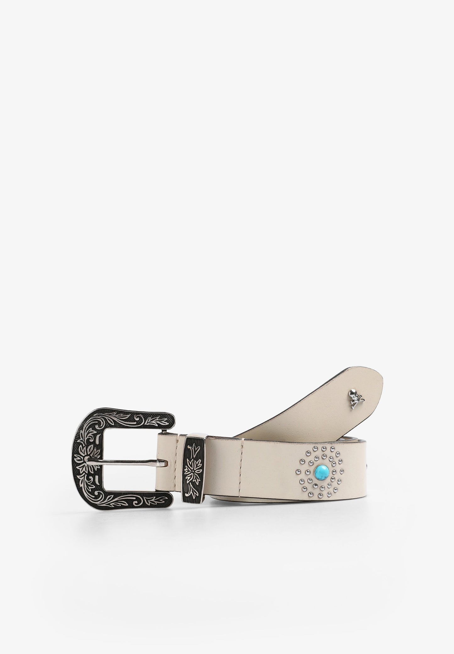 STUDDED LEATHER BELT WITH STONES DETAIL