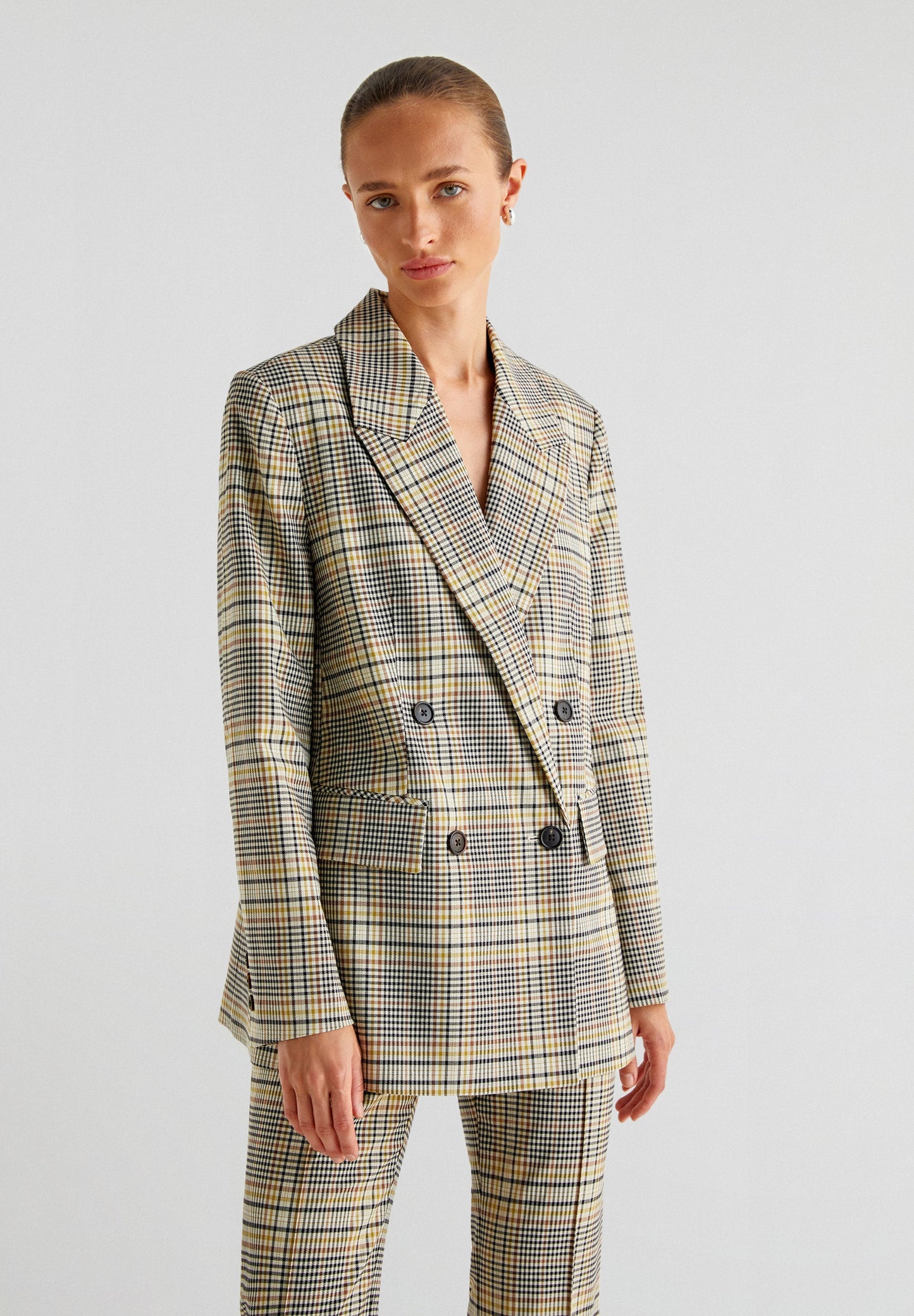 DOUBLE-BREASTED BLAZER WITH CHECK PRINT