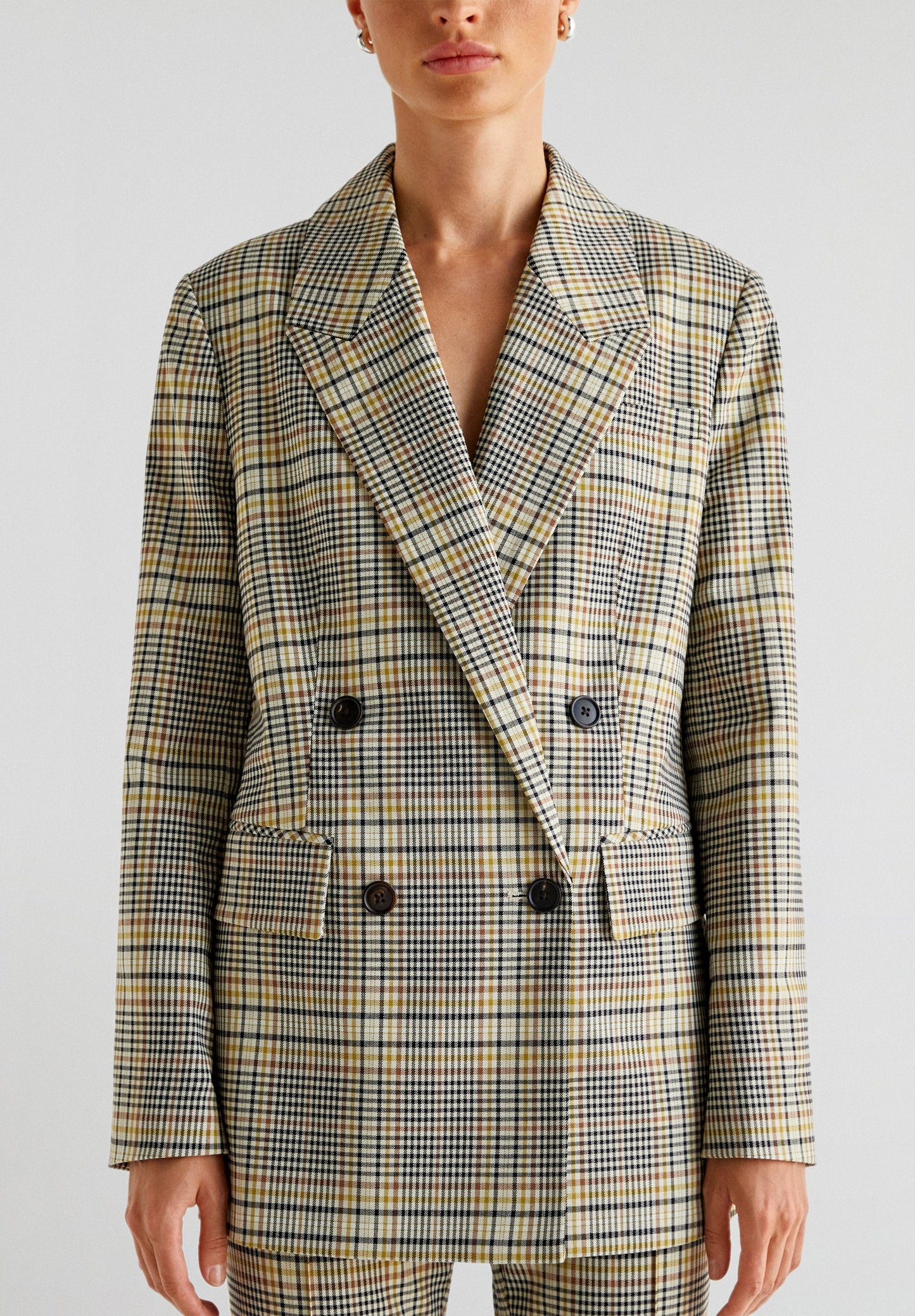 DOUBLE-BREASTED BLAZER WITH CHECK PRINT