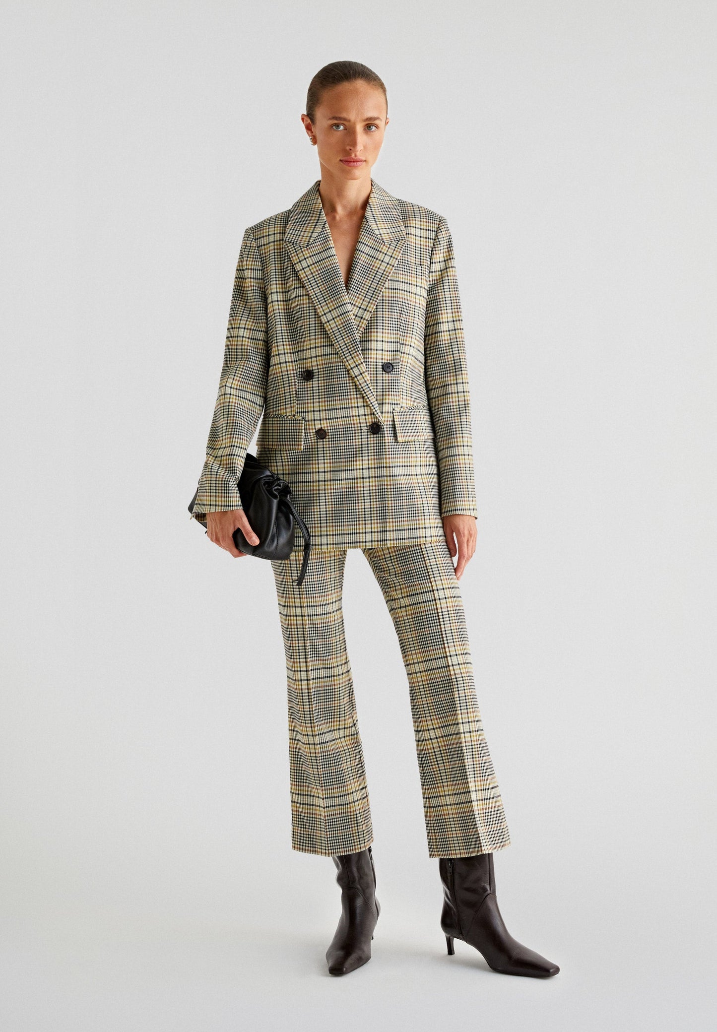 DOUBLE-BREASTED BLAZER WITH CHECK PRINT