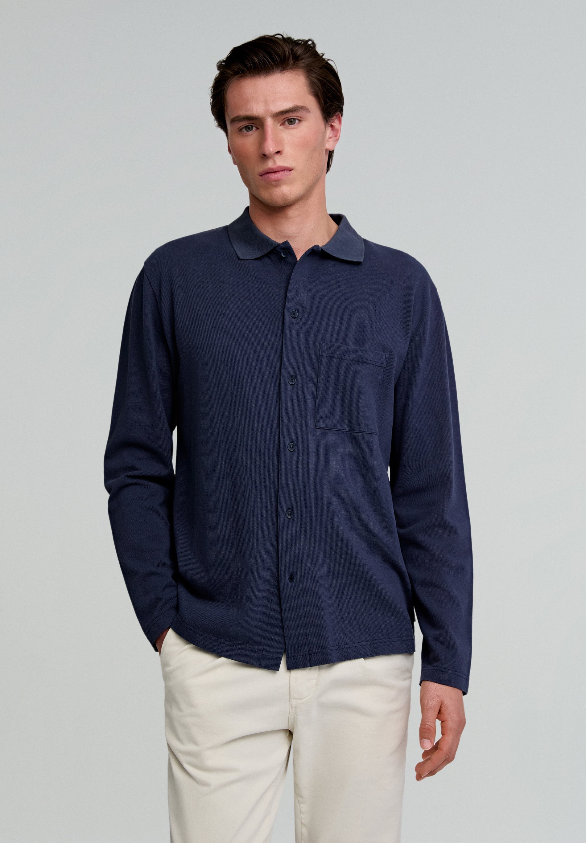 PIQUE CARDIGAN LS POLO