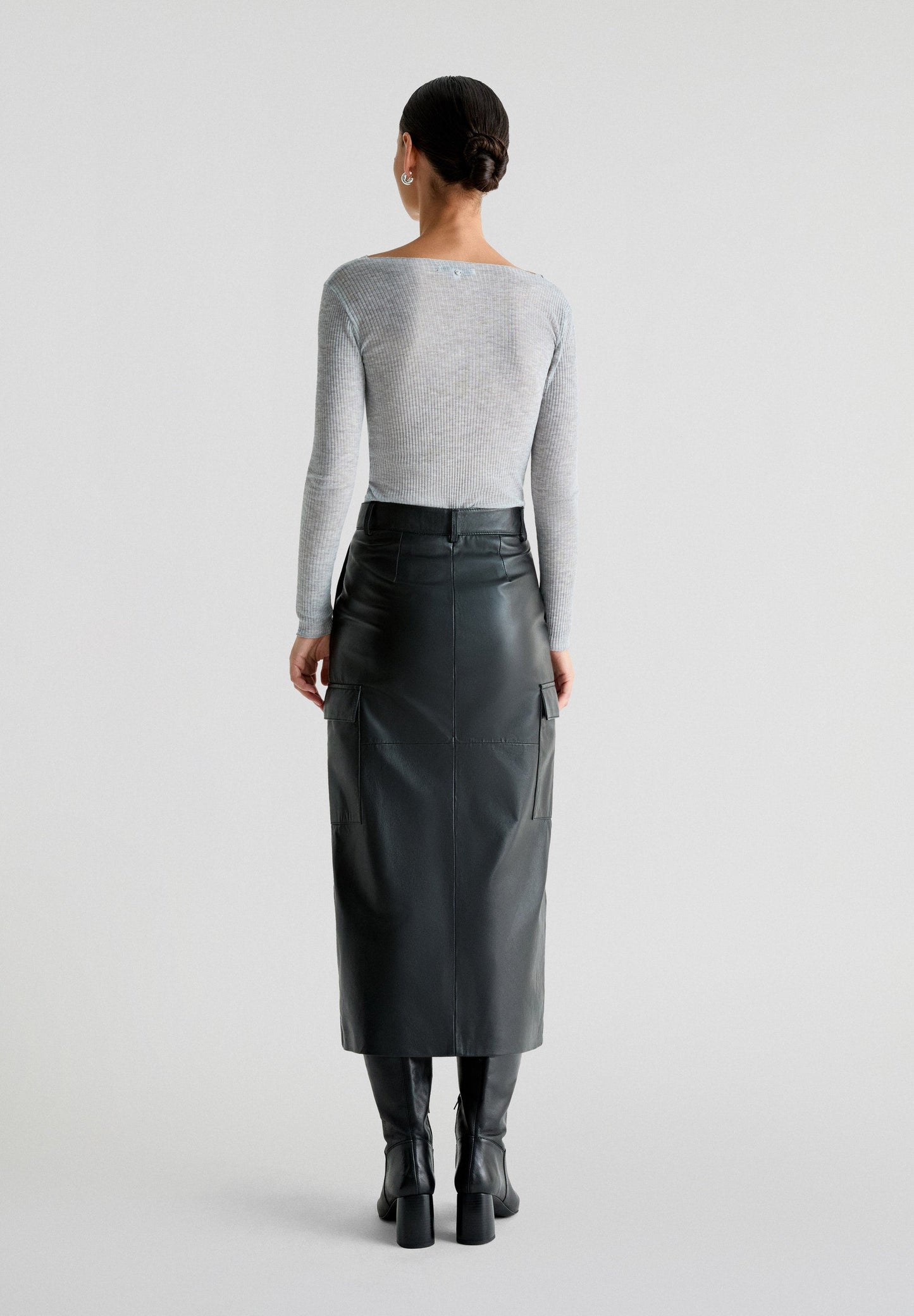 LEATHER CARGO MIDI SKIRT