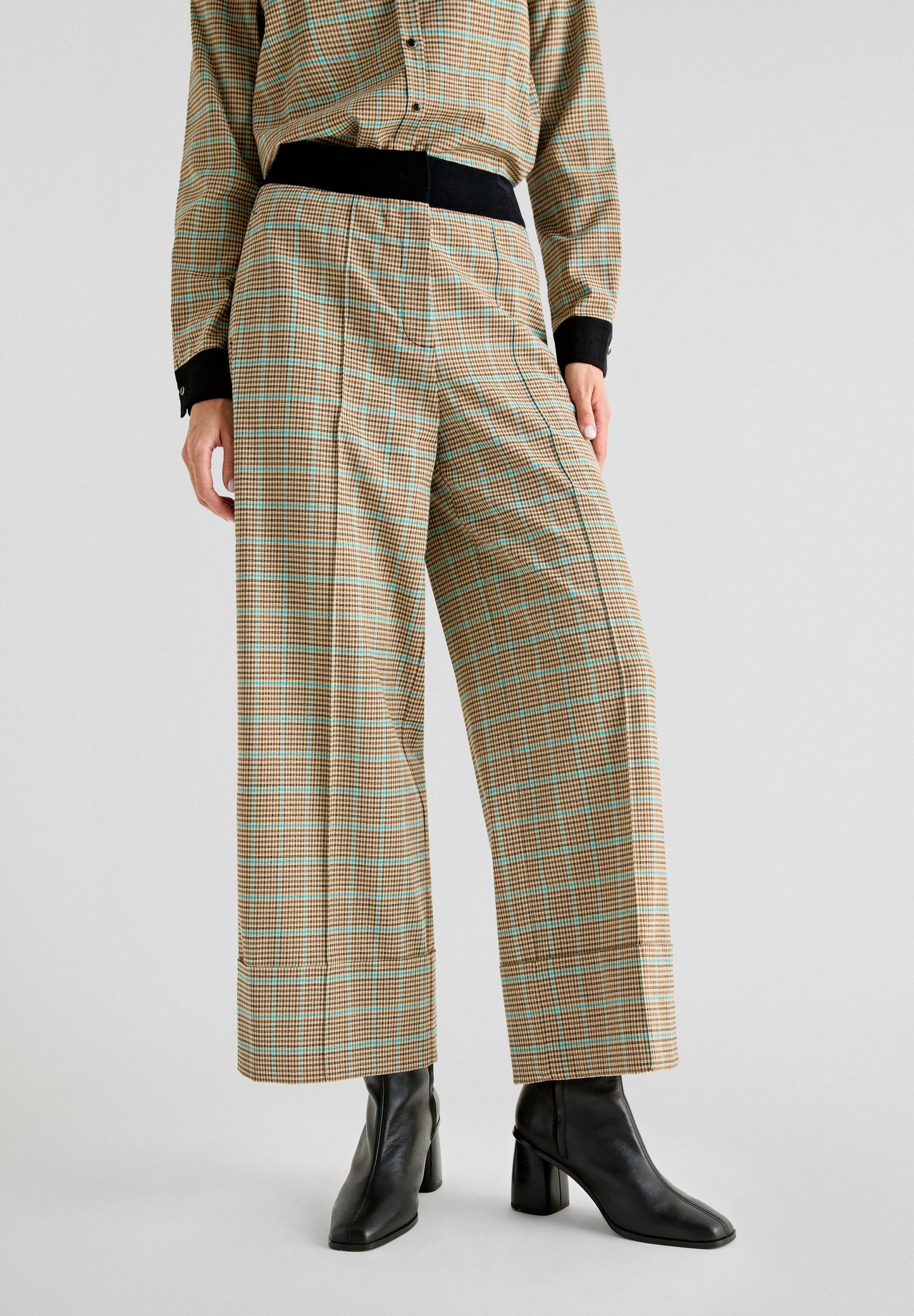 TURQUOISE LUREX CHECK PANT