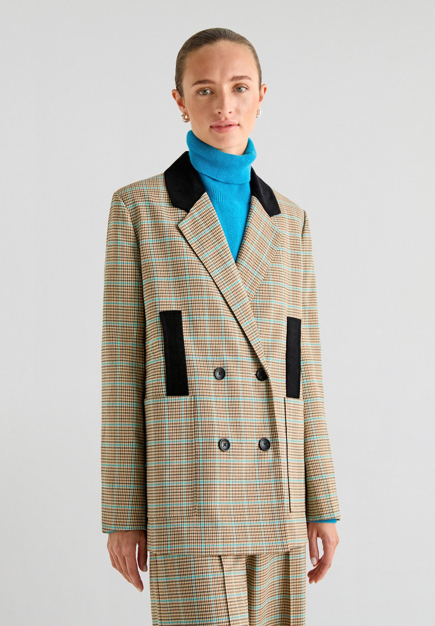 TURQUOISE LUREX CHECK BLAZER