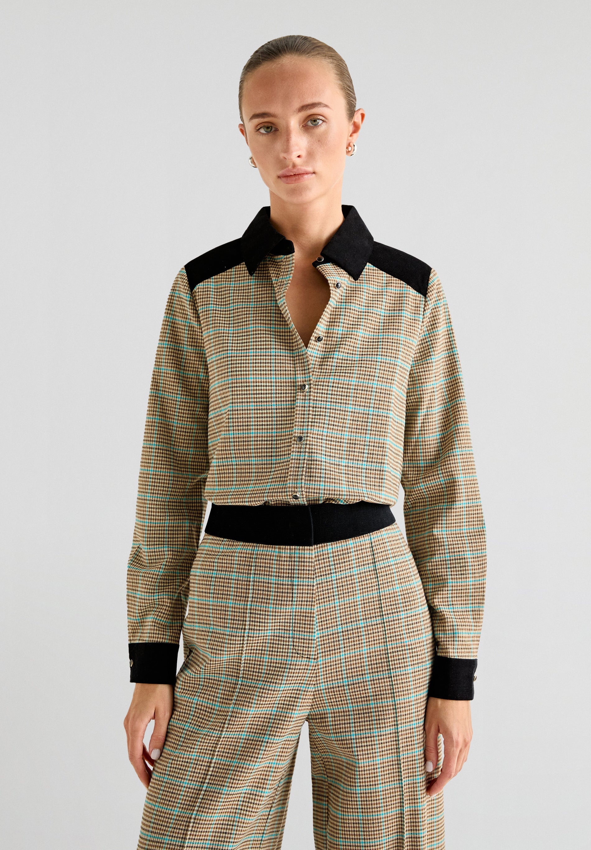 TURQUOISE LUREX CHECK SHIRT