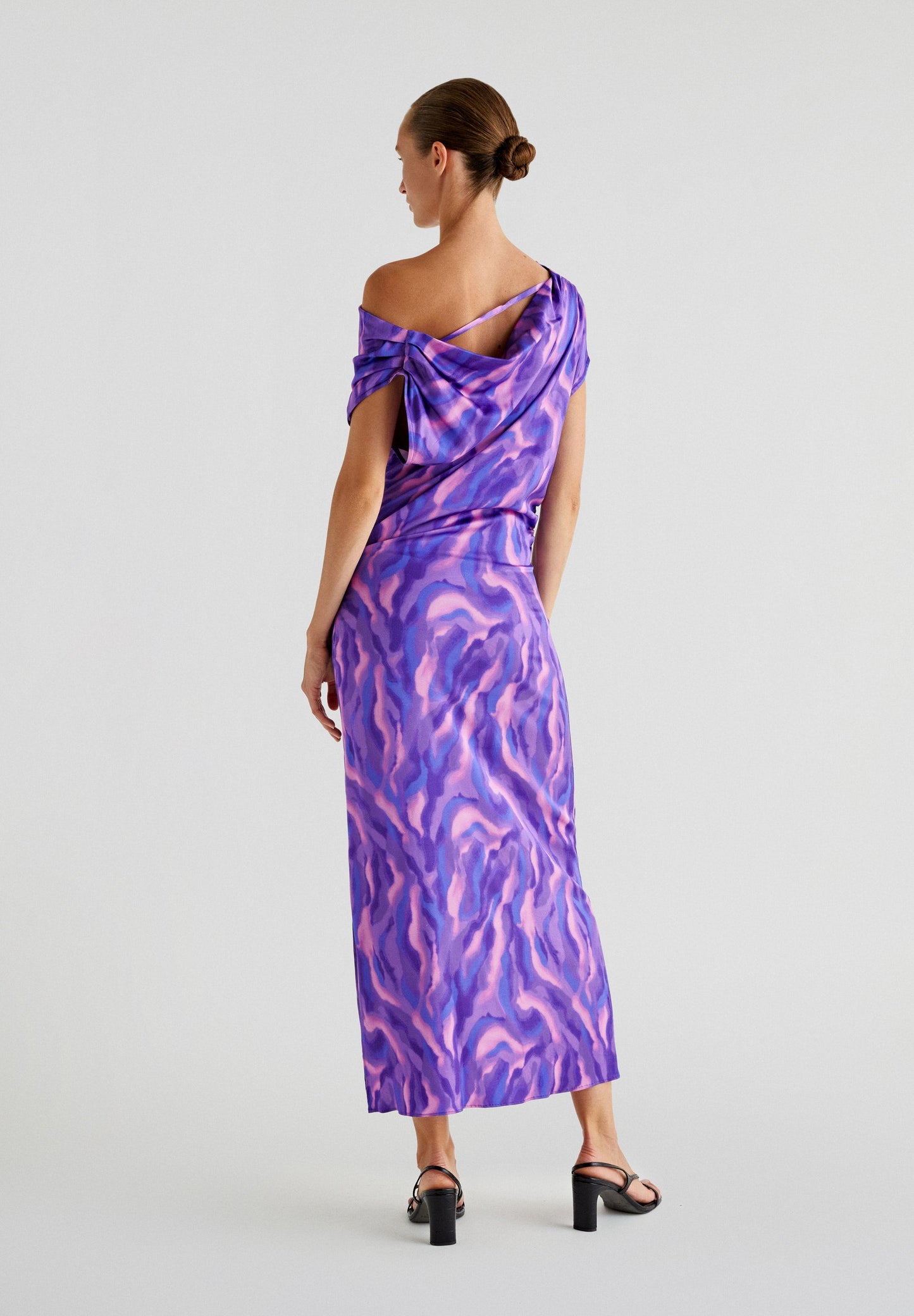 PRINTED ASYMMETRIC NECKLINE DRESS