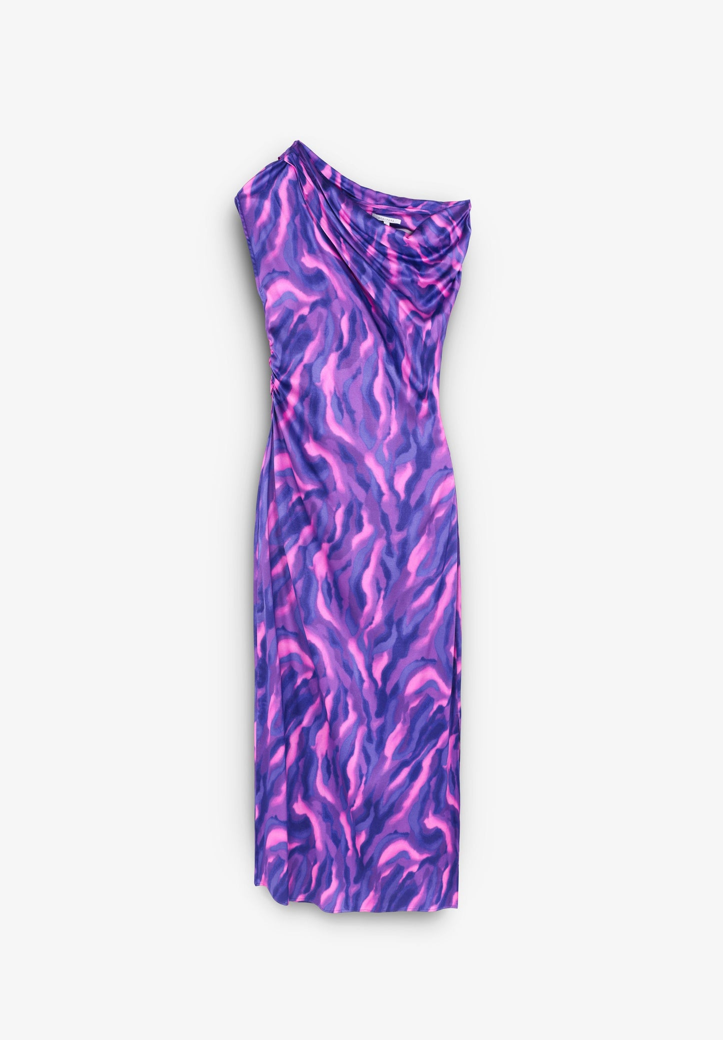 PRINTED ASYMMETRIC NECKLINE DRESS