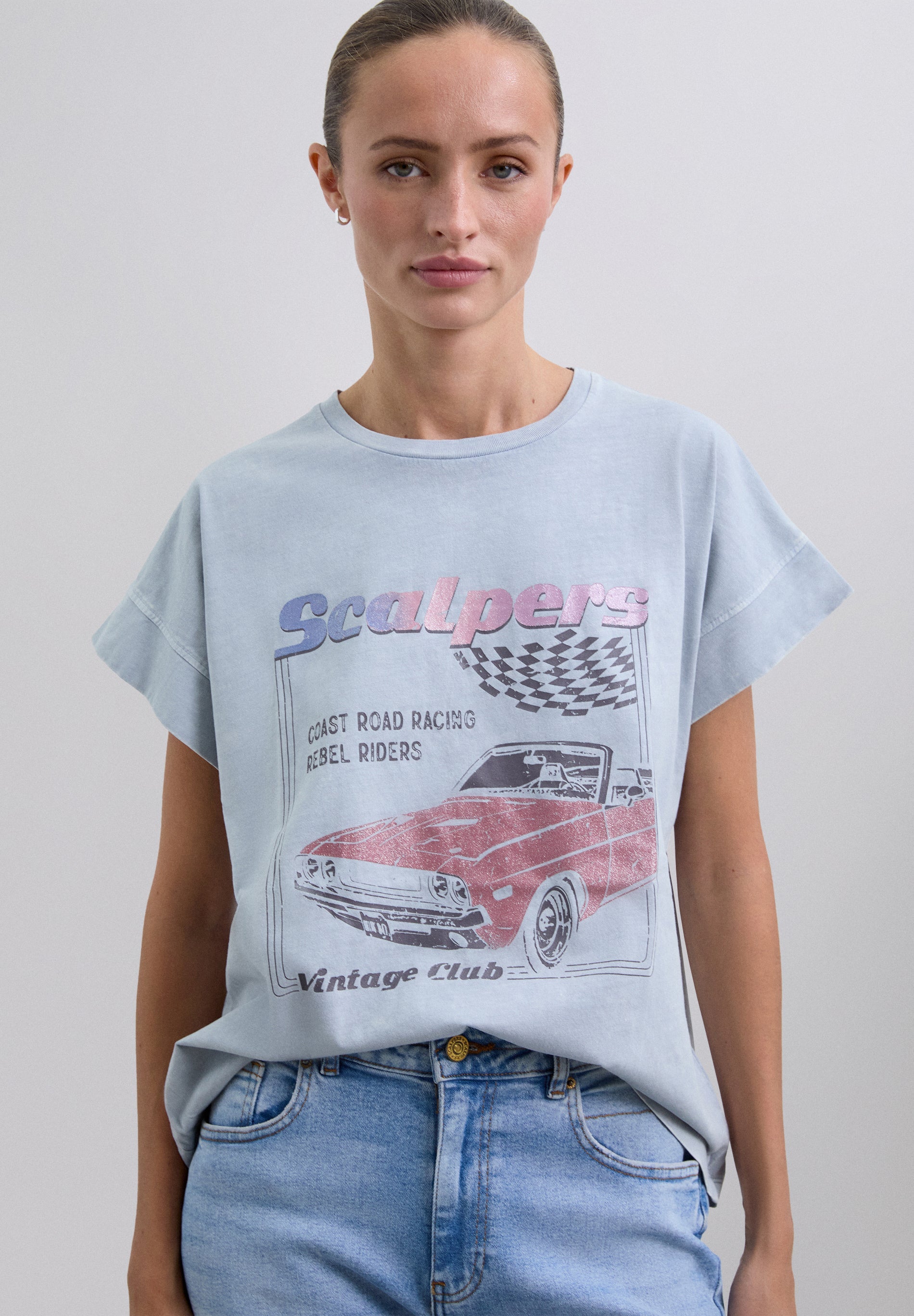 FADED T-SHIRT WITH CAR PRINT