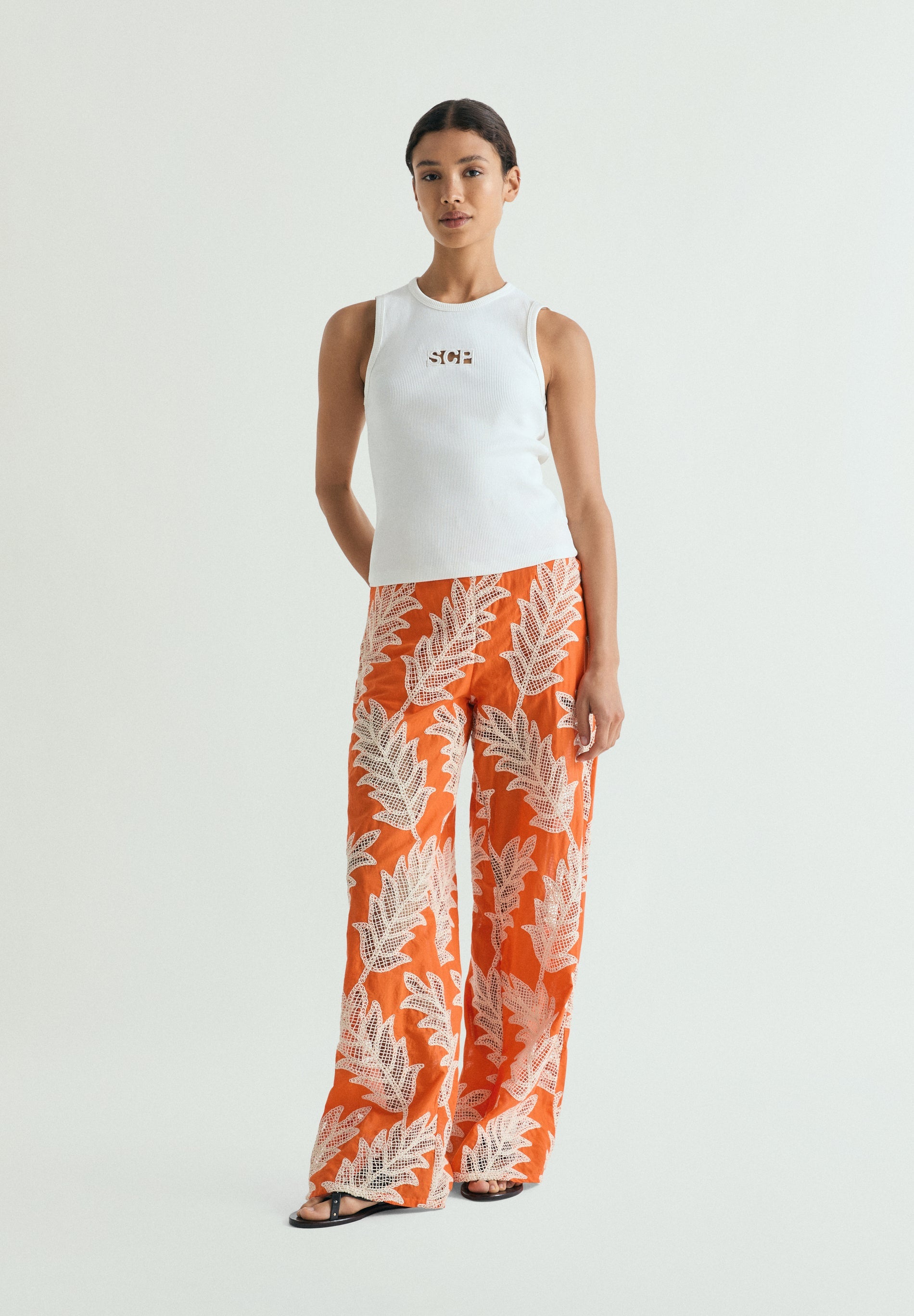 EMBROIDERED FLOWING TROUSERS