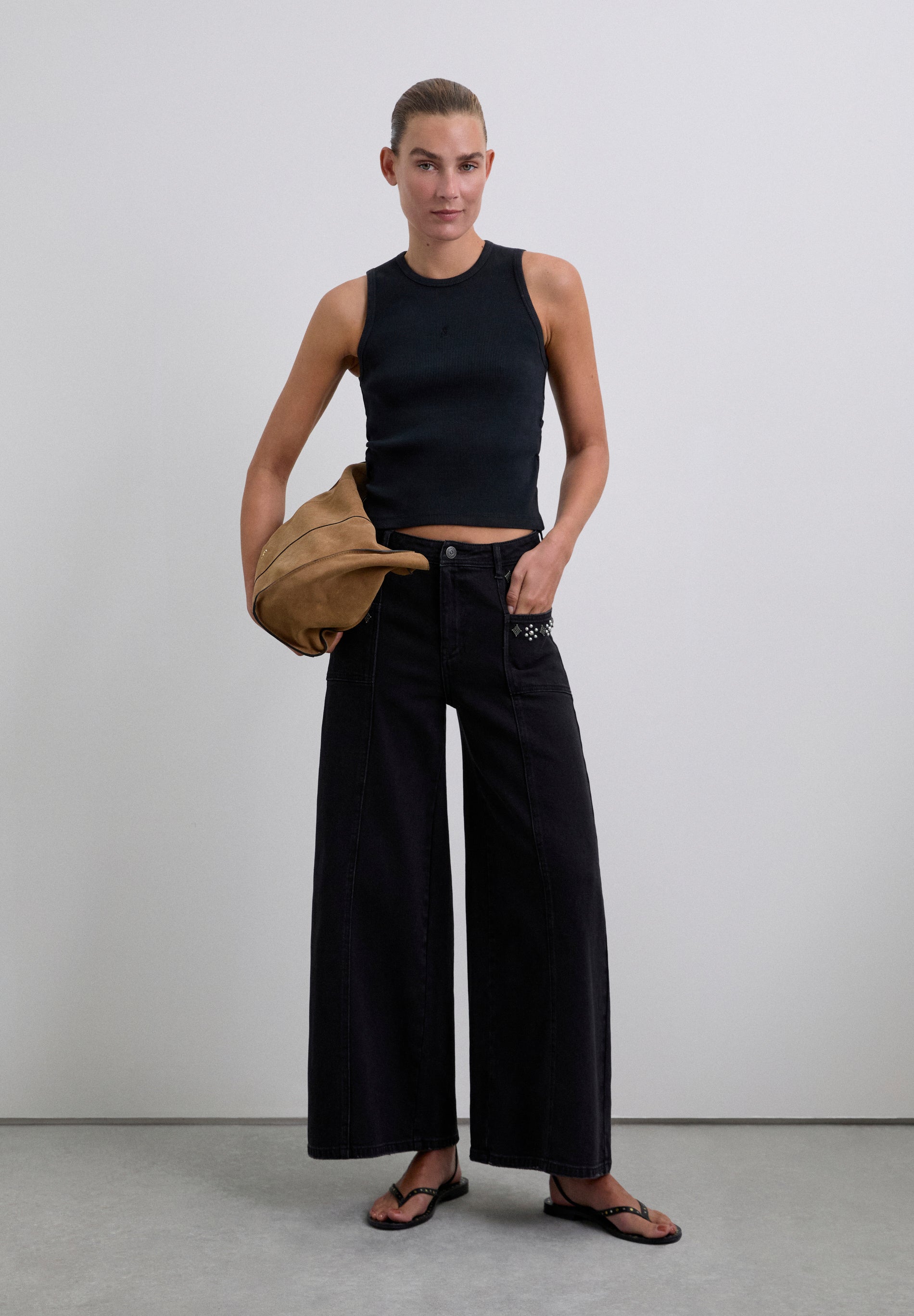 SC CULOTTE DENIM TROUSERS WITH STUDS