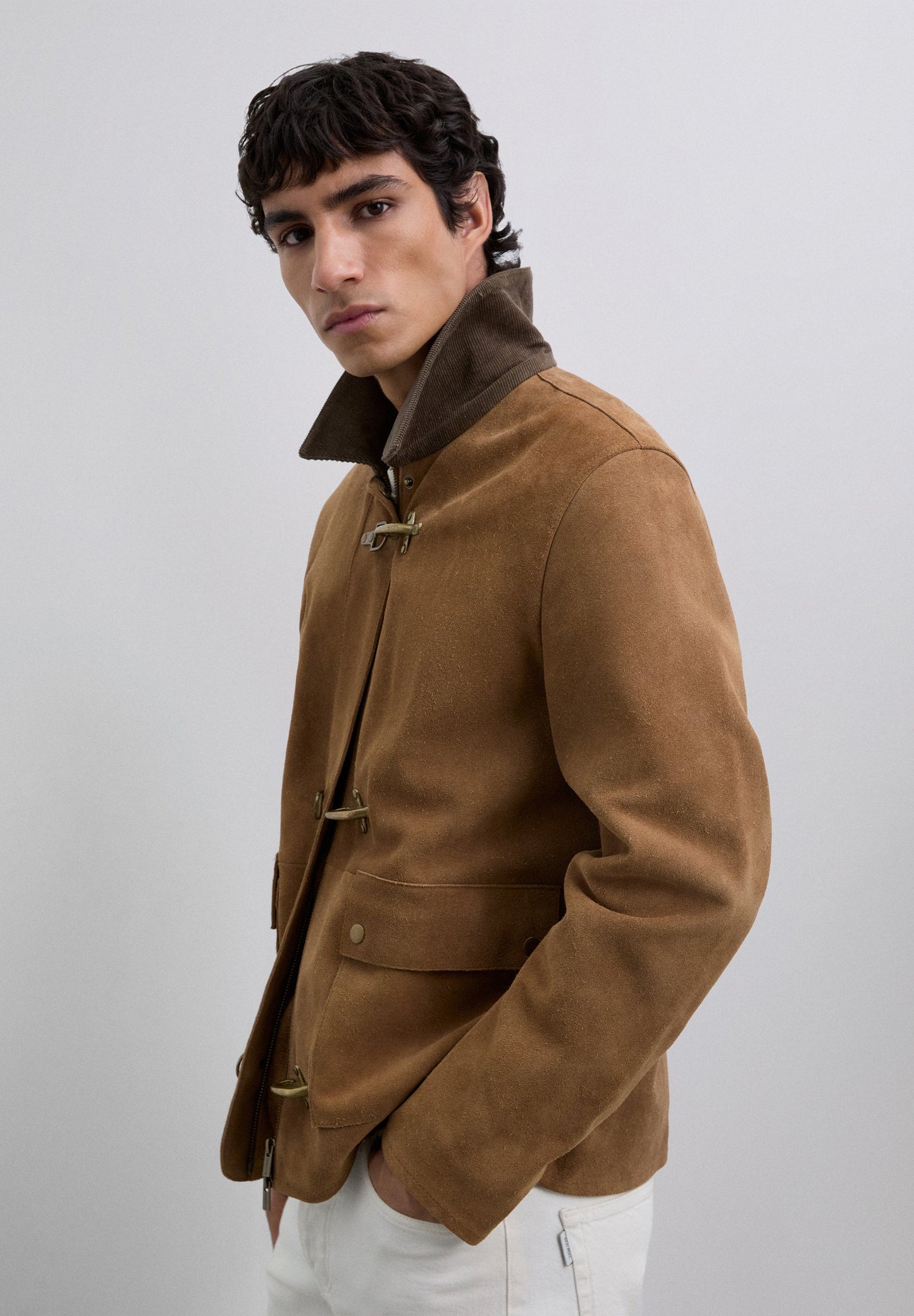 LEATHER JACKET WITH CORDUROY COLLAR