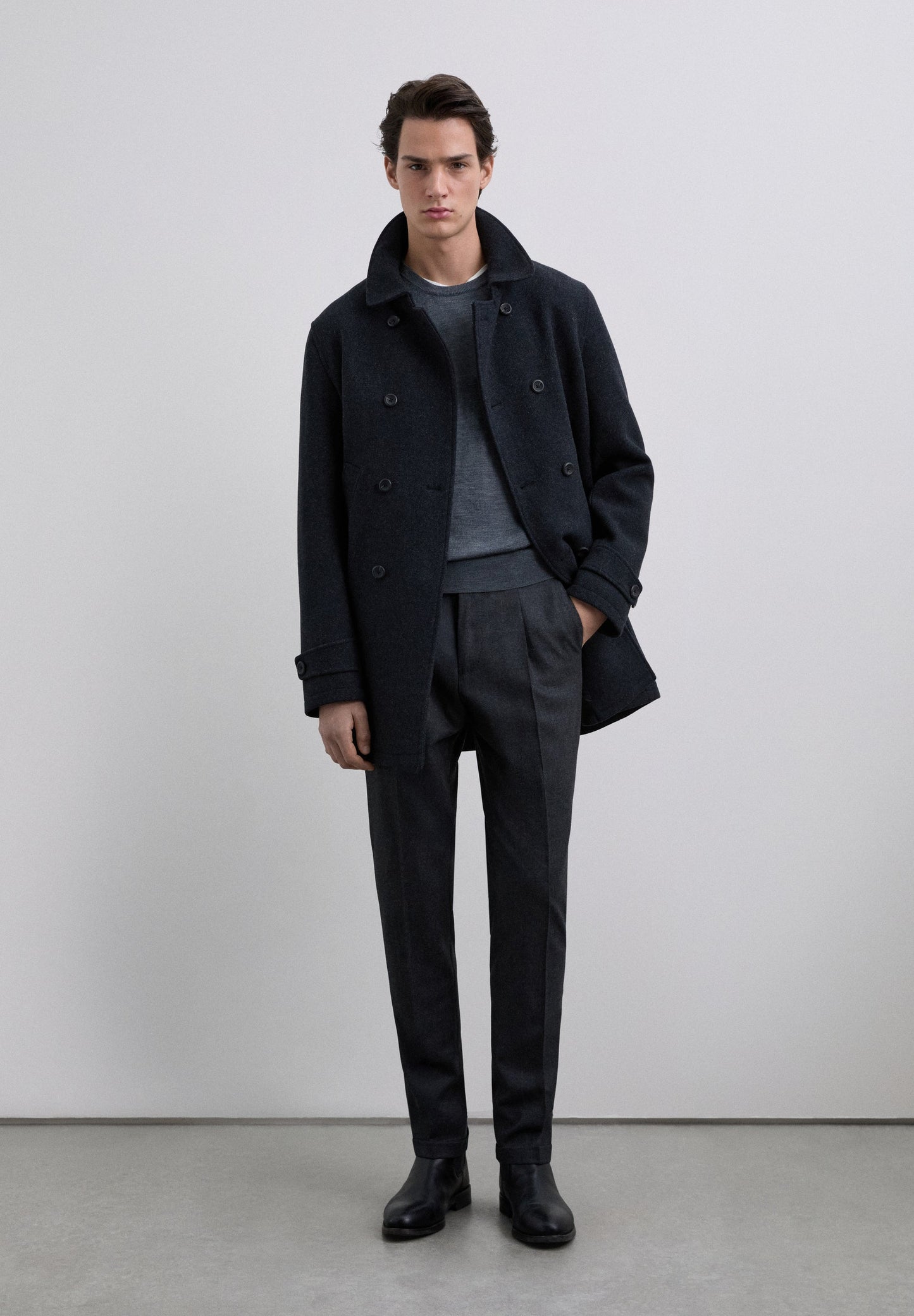 WOOL AND COTTON DARTED TROUSERS