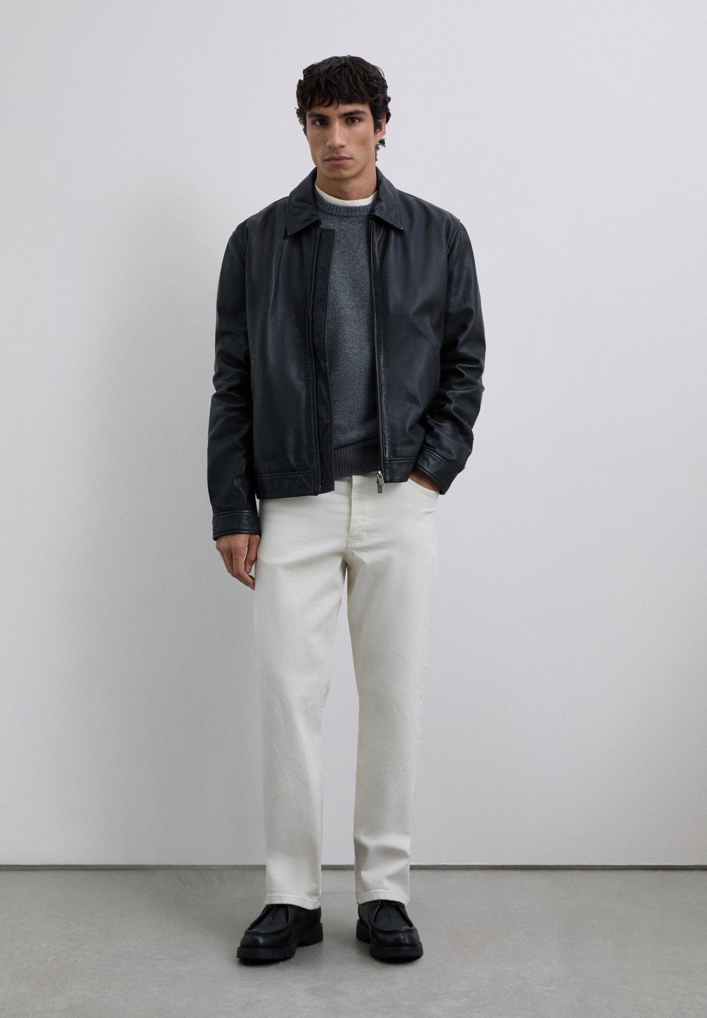 LEREN JACK OVERHEMDKRAAG