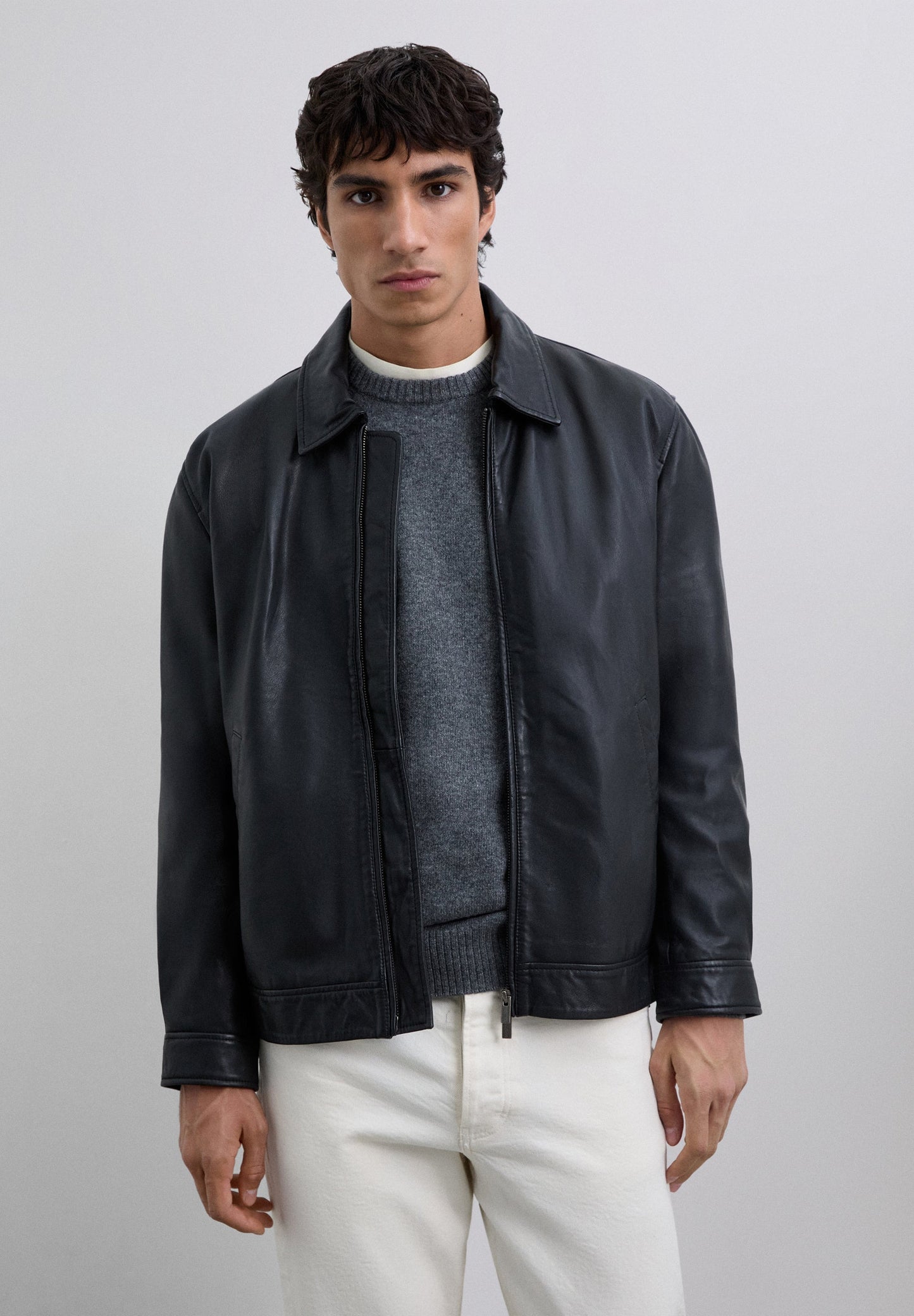 LEREN JACK OVERHEMDKRAAG