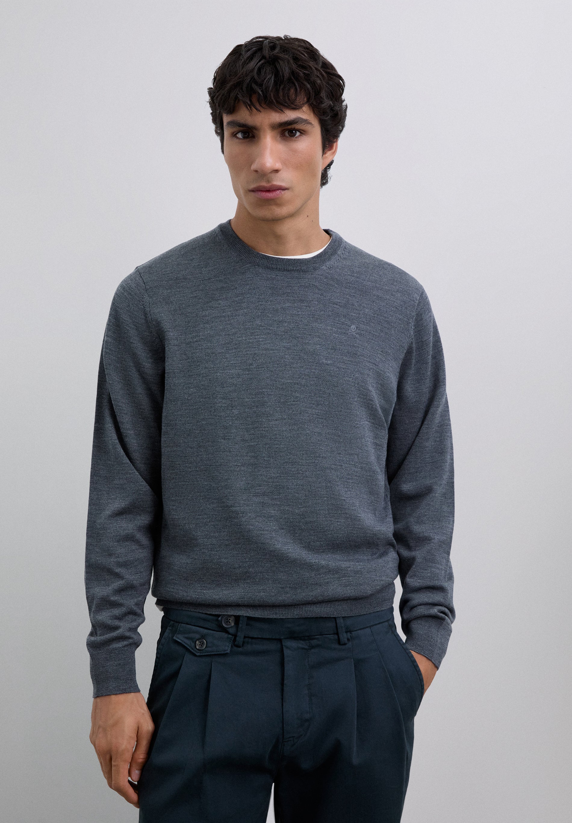 WOOL SWEATER WITH EMBROIDERED SKULL