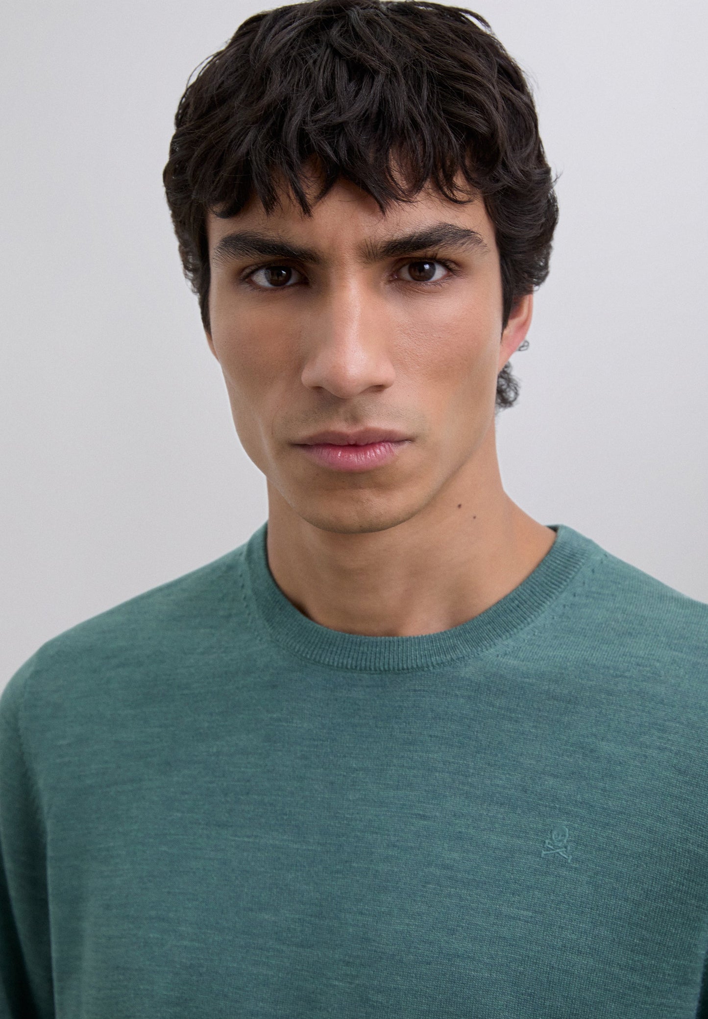 WOOL SWEATER WITH EMBROIDERED SKULL