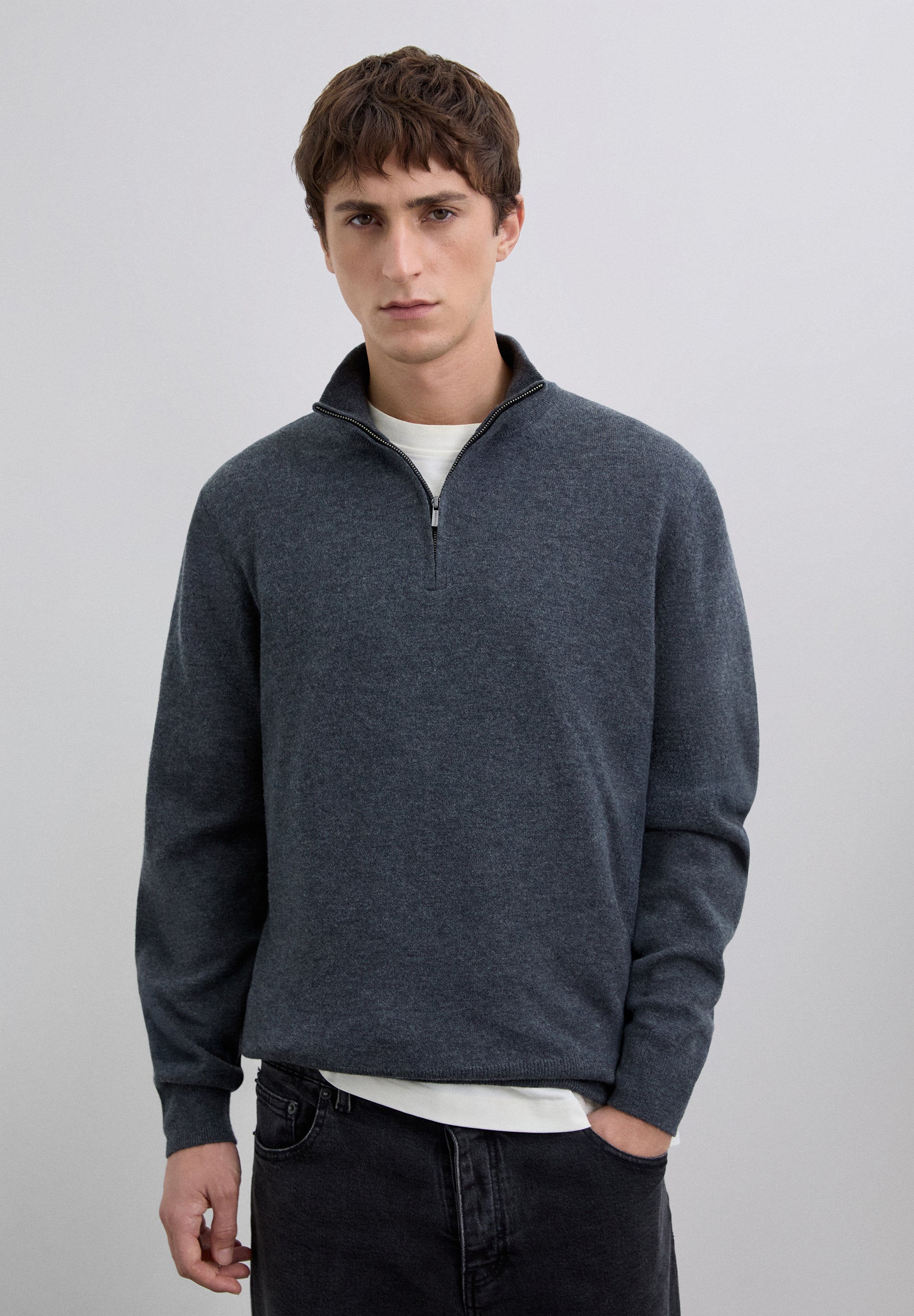ZIPPED WOOL SWEATER WITH SKULL