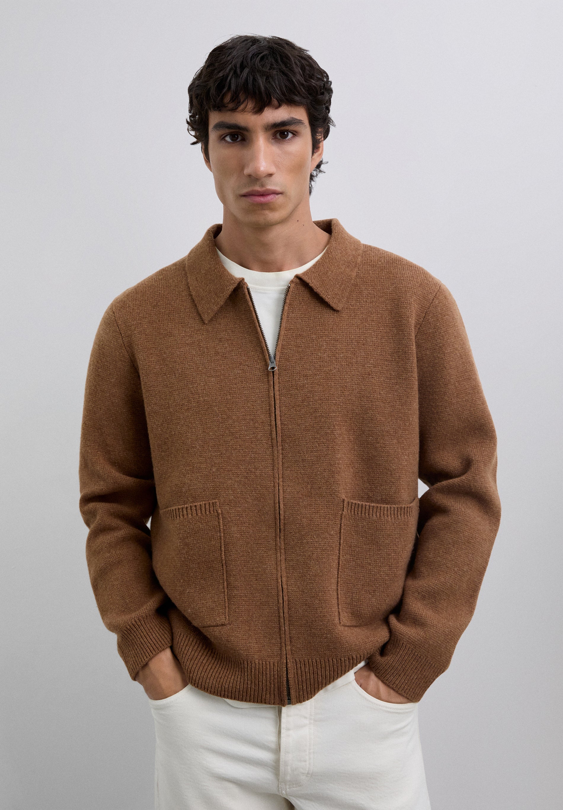 MERINO WOOL ZIP-UP CARDIGAN