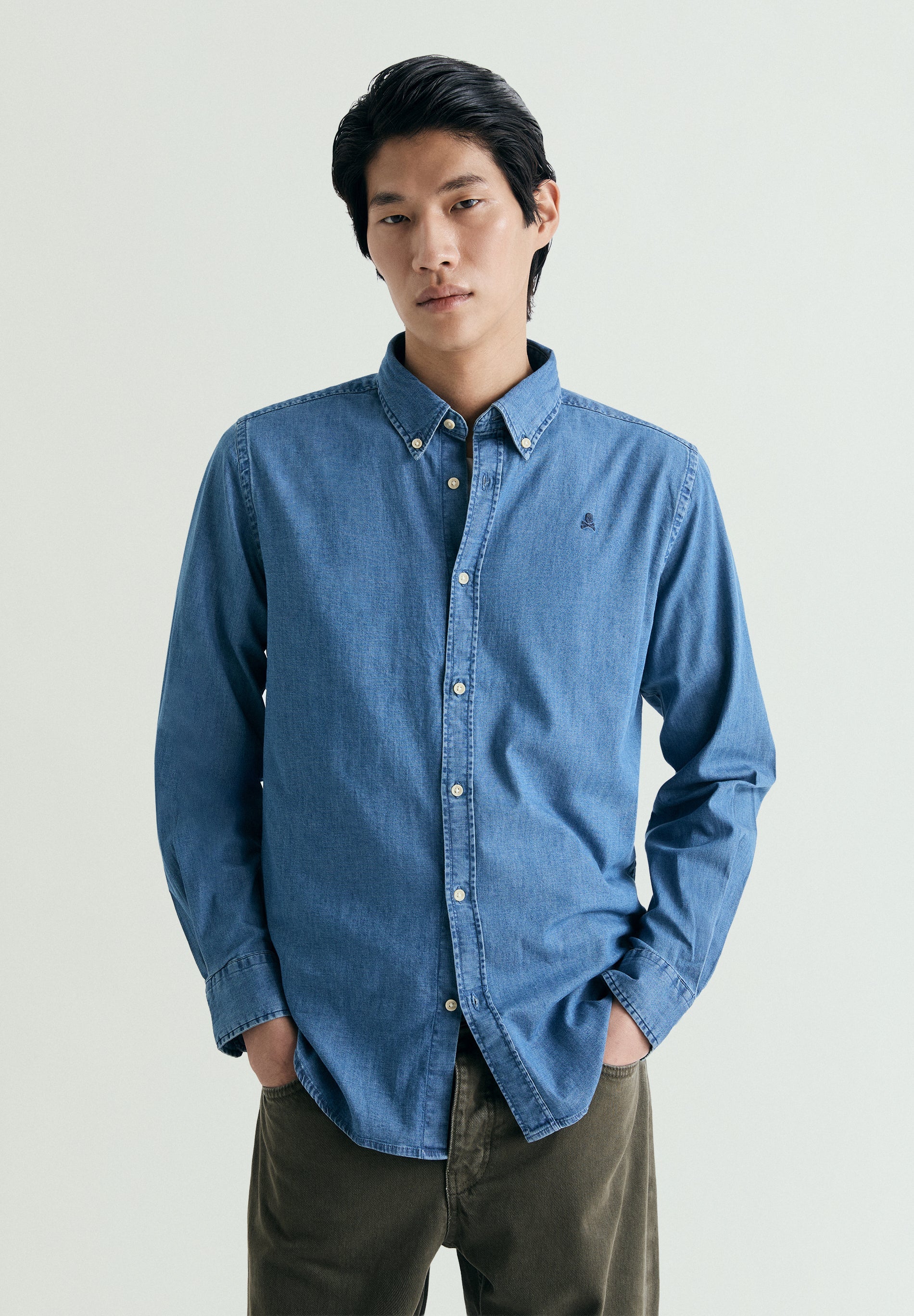 DENIM SHIRT WITH CONTRAST EMBROIDERY