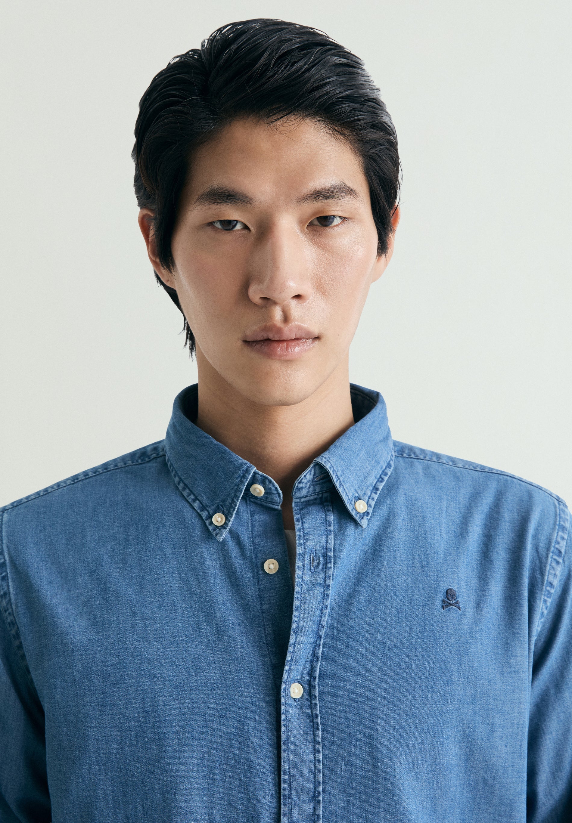 DENIM SHIRT WITH CONTRAST EMBROIDERY