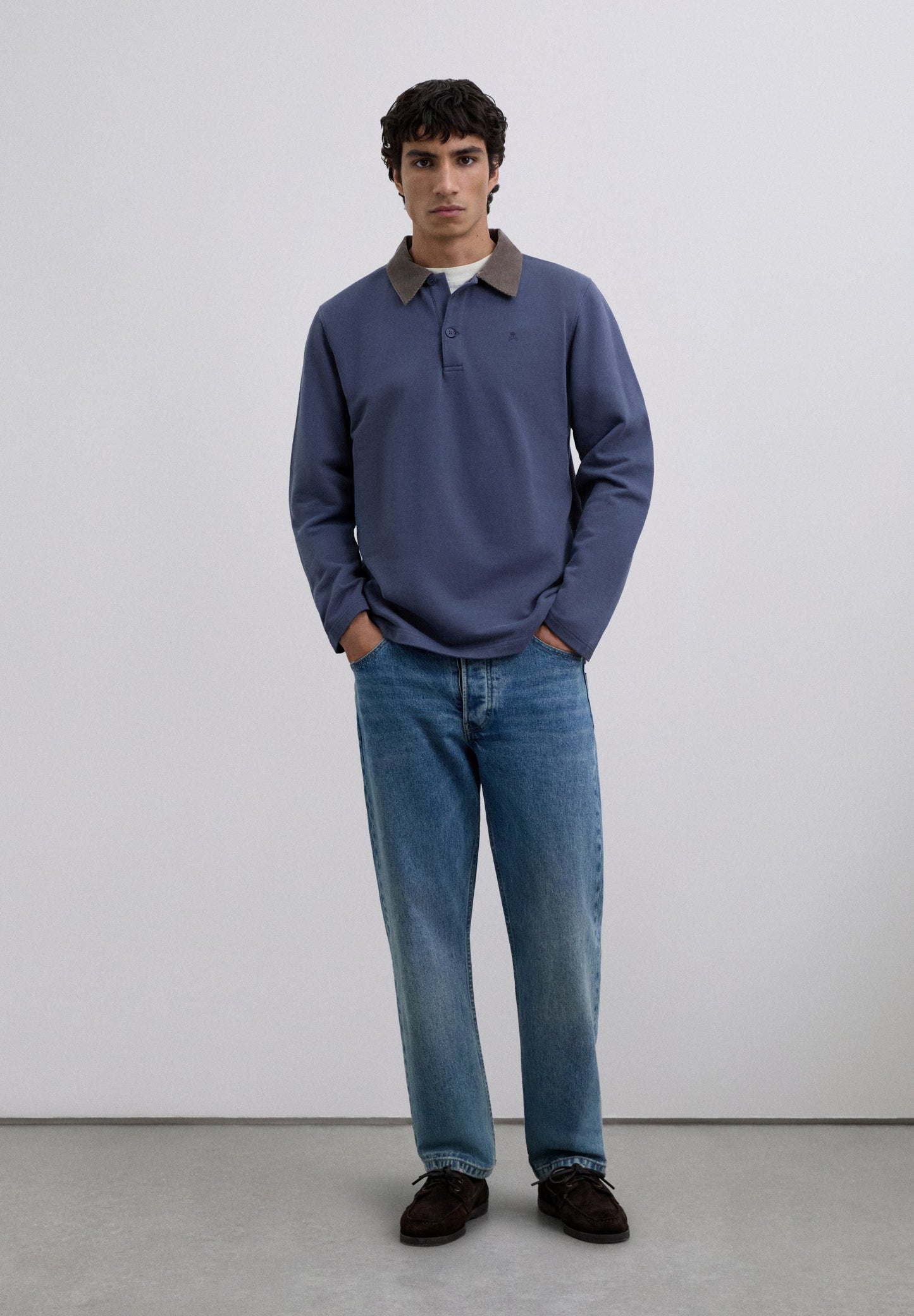 EMBROIDERED POLO SHIRT WITH CORDUROY COLLAR