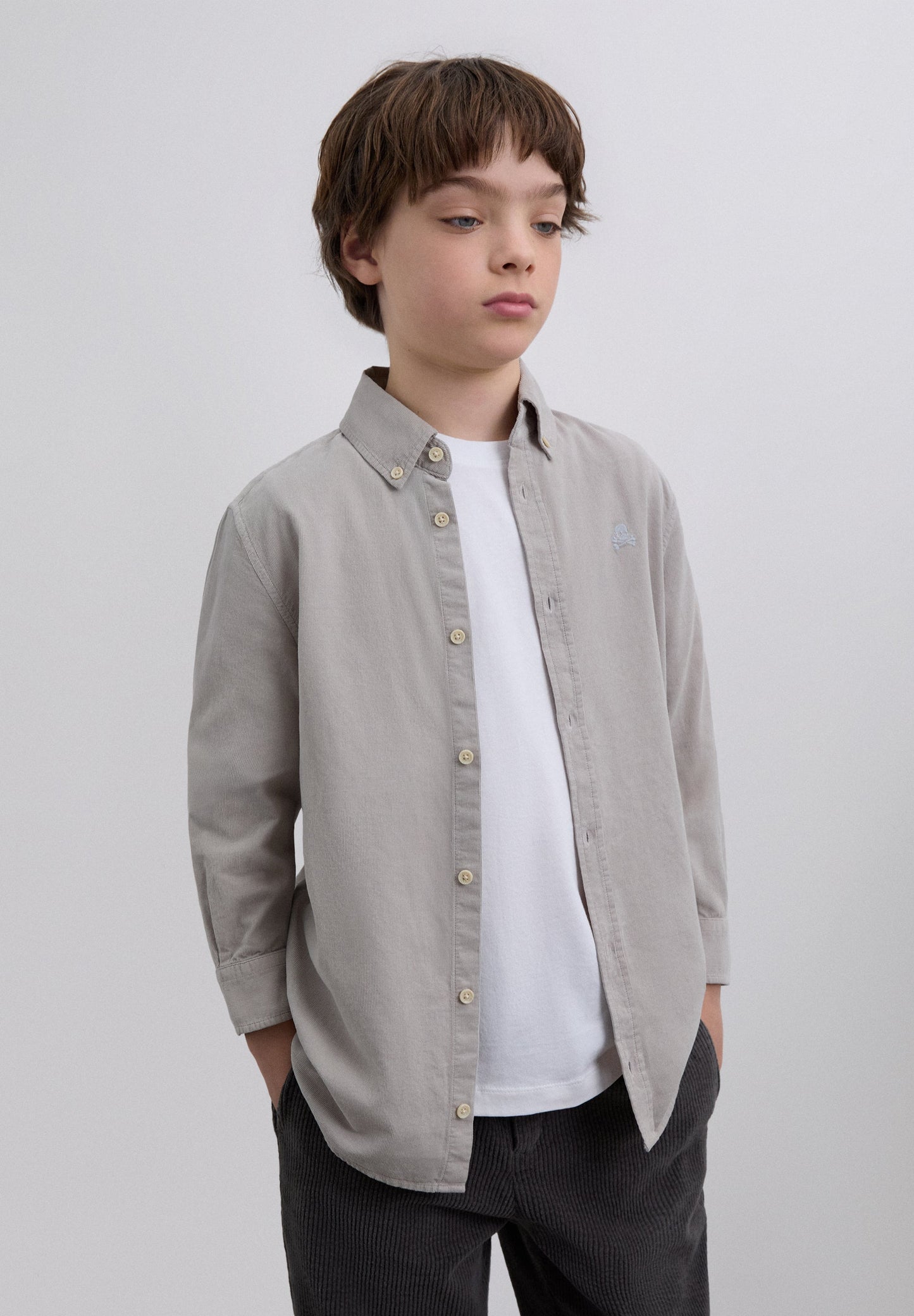 MICRO CORDUROY SHIRT WITH EMBROIDERED SKULL