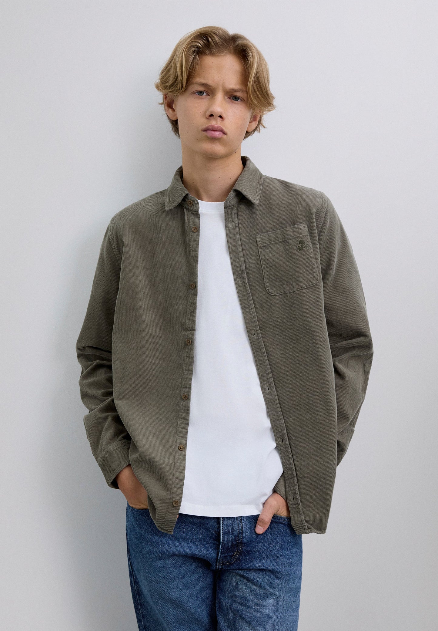 CORDUROY SHIRT WITH EMBROIDERED SKULL
