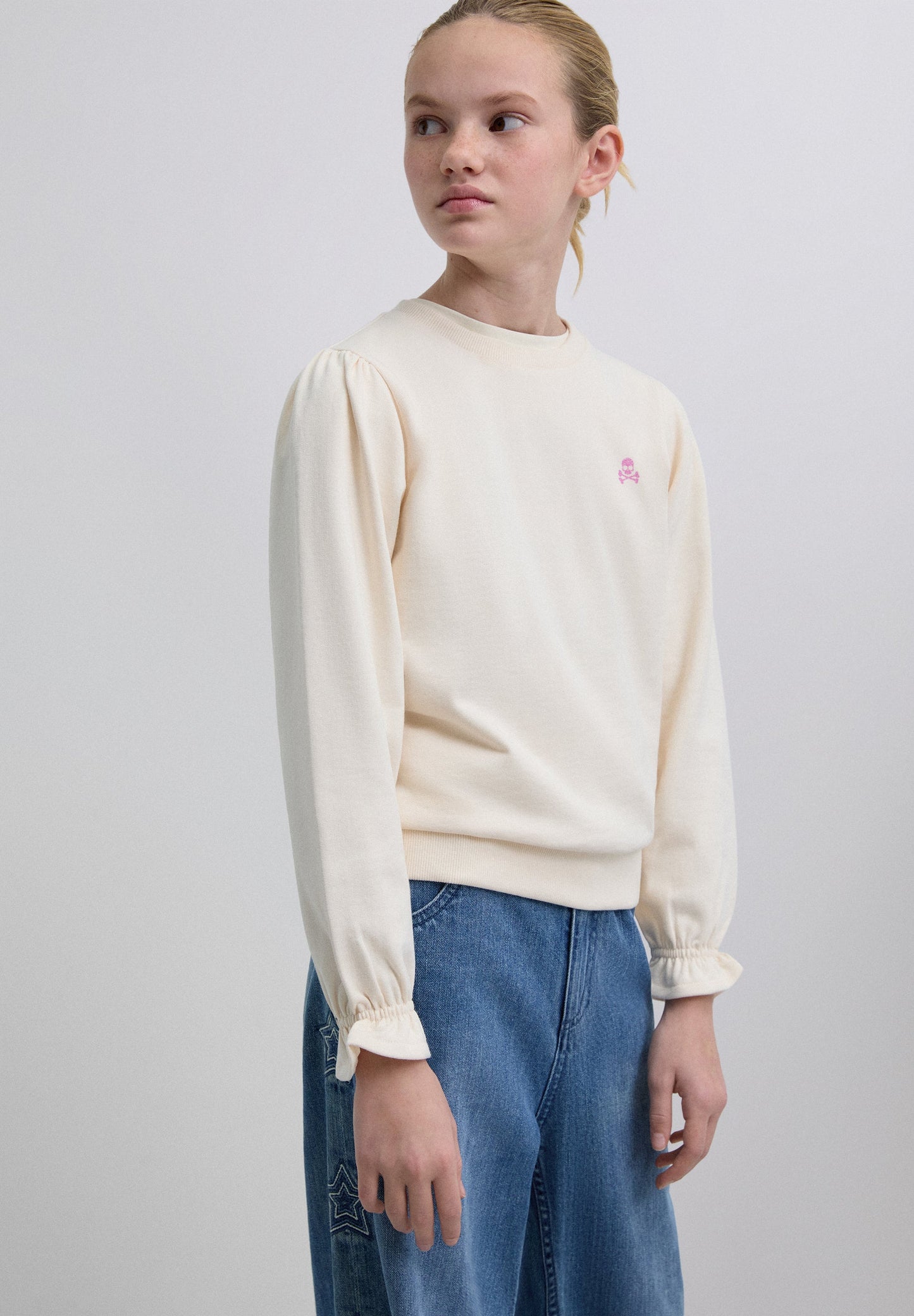 PRINTED PUFF SLEEVE SWEATSHIRT