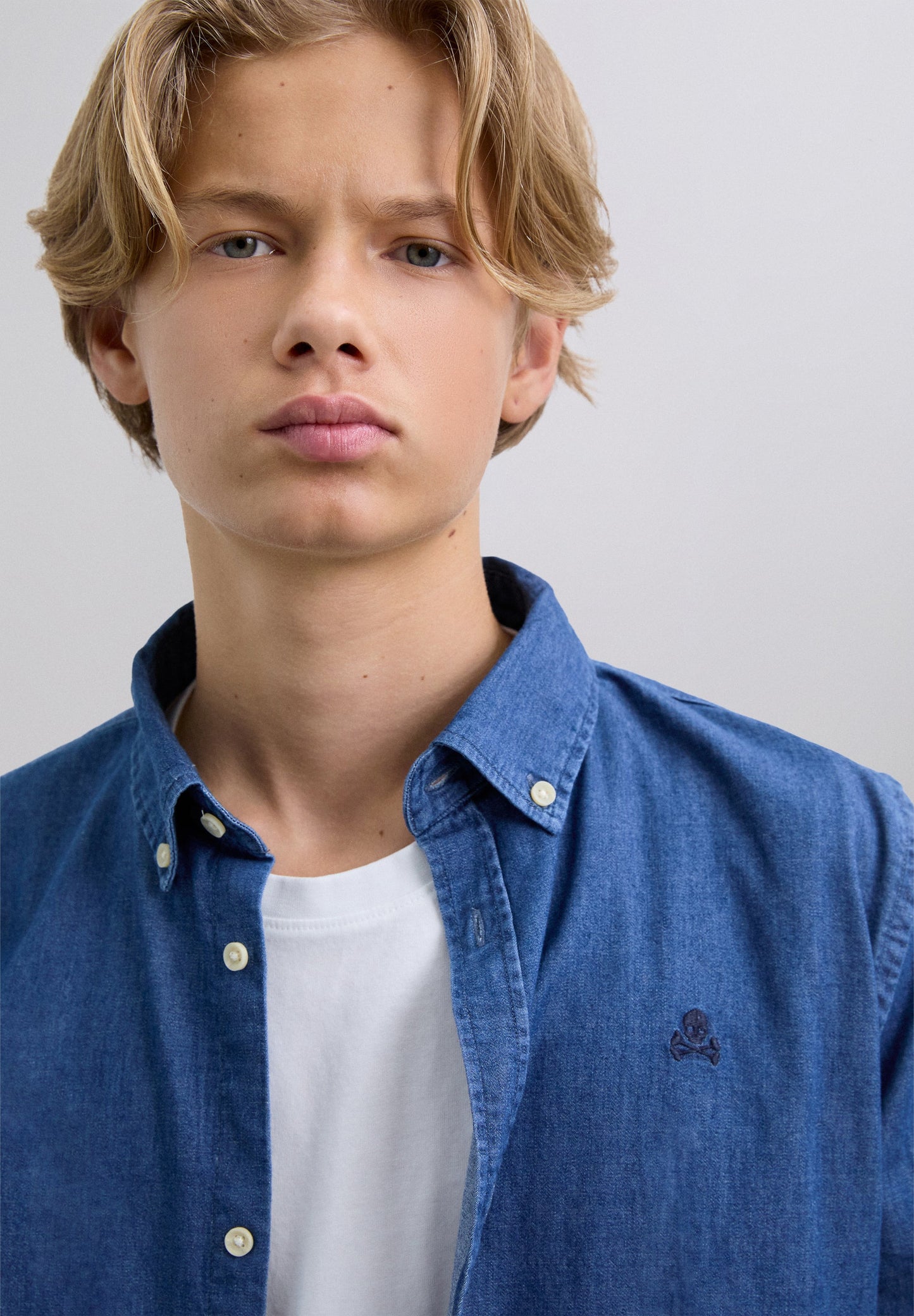 DENIM SHIRT WITH SKULL
