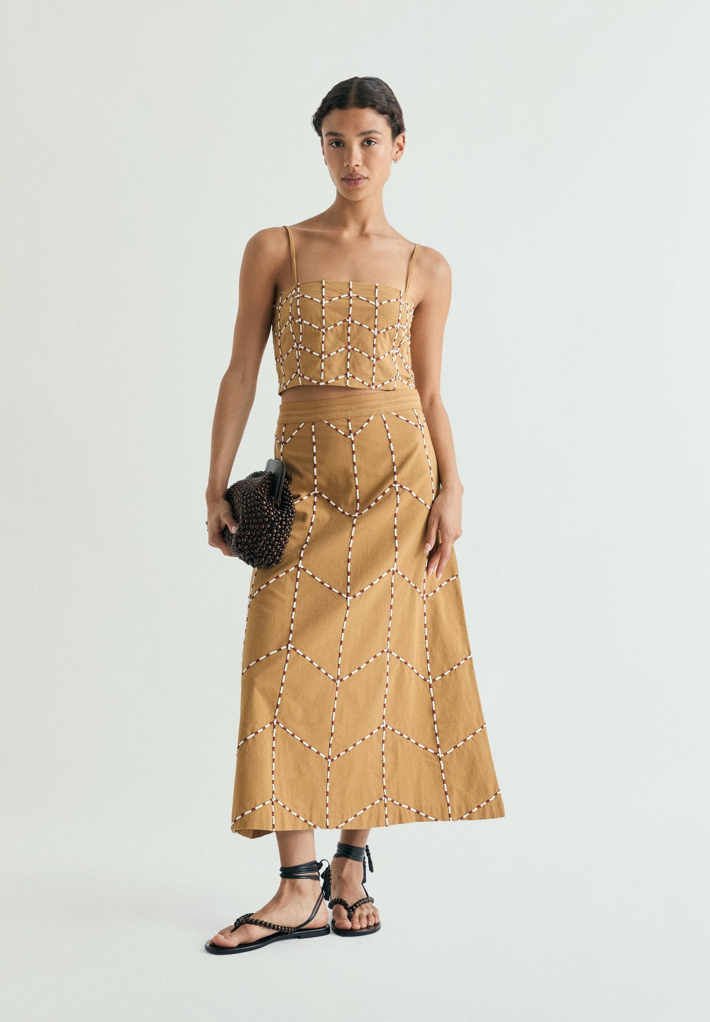 GEOMETRIC EMBROIDERED MIDI SKIRT