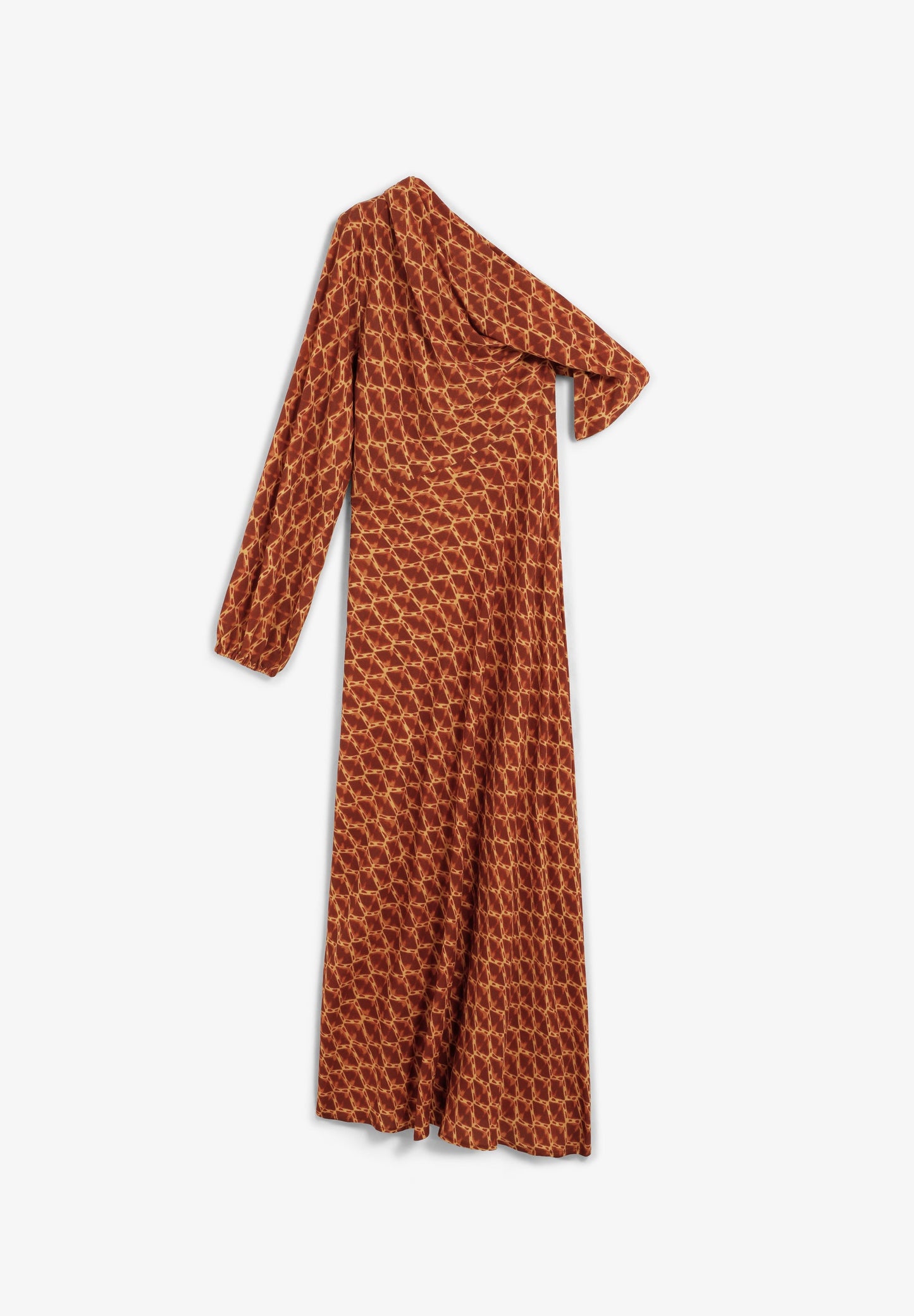 PRINTED ASYMMETRIC NECKLINE DRESS