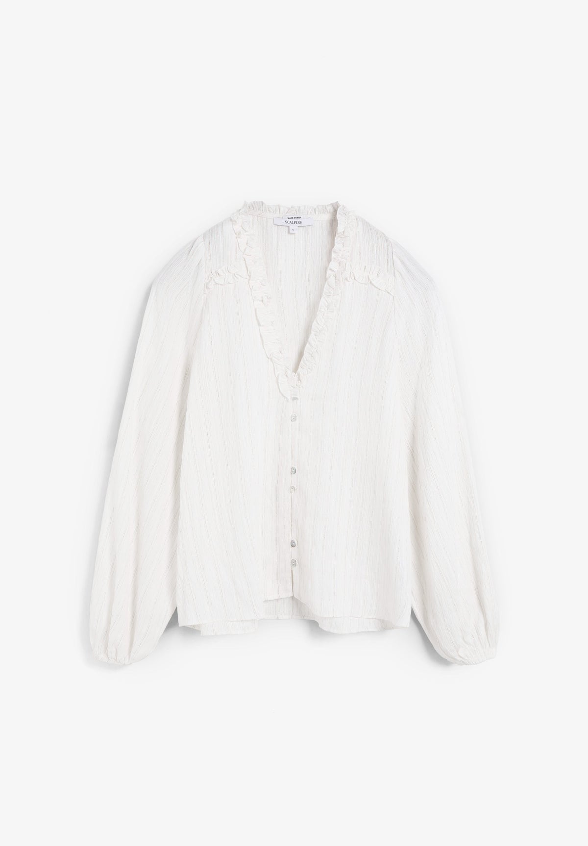 METALLIC THREAD BLOUSE WITH RUFFLES