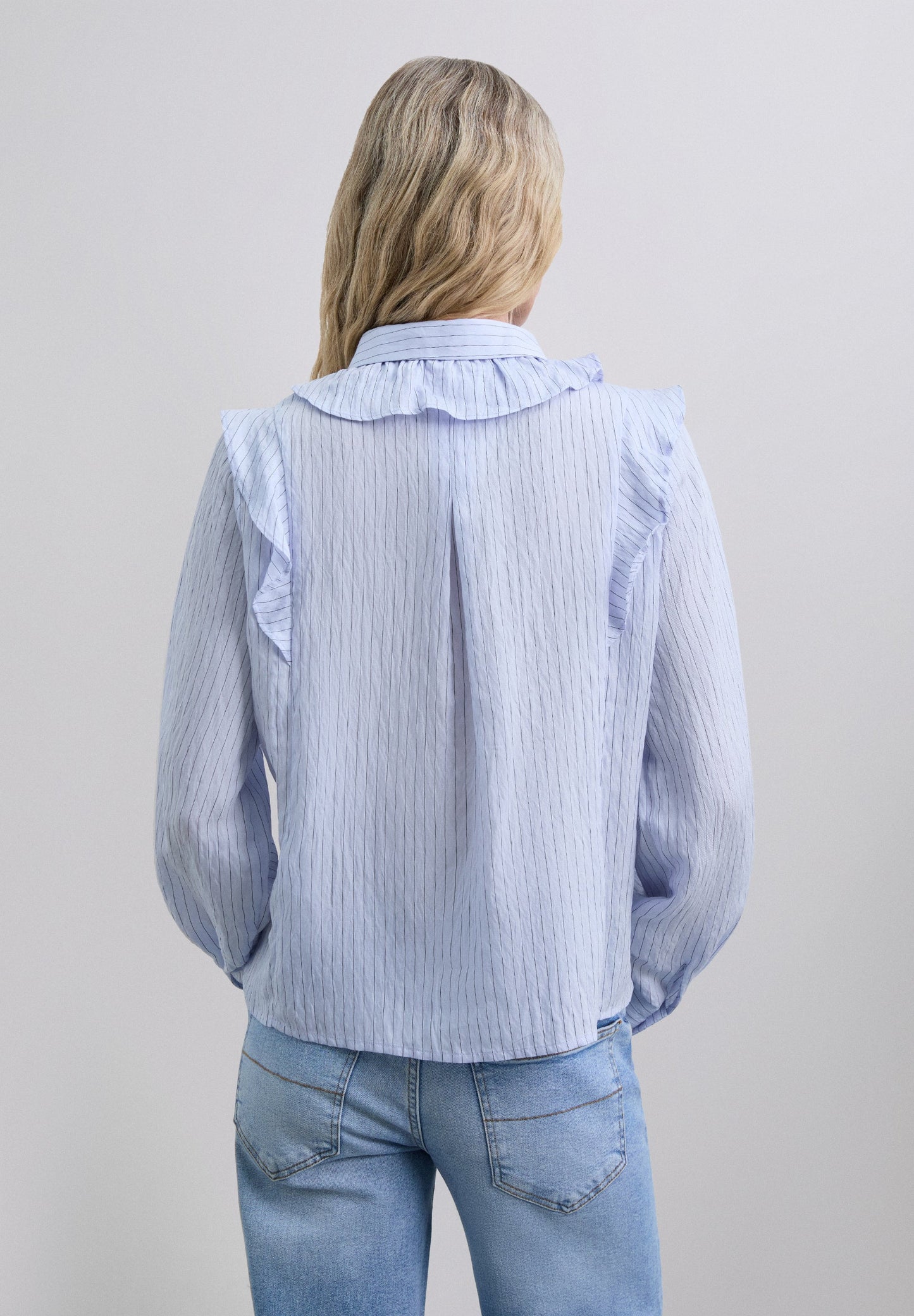 PINSTRIPE SHIRT WITH RUFFLES