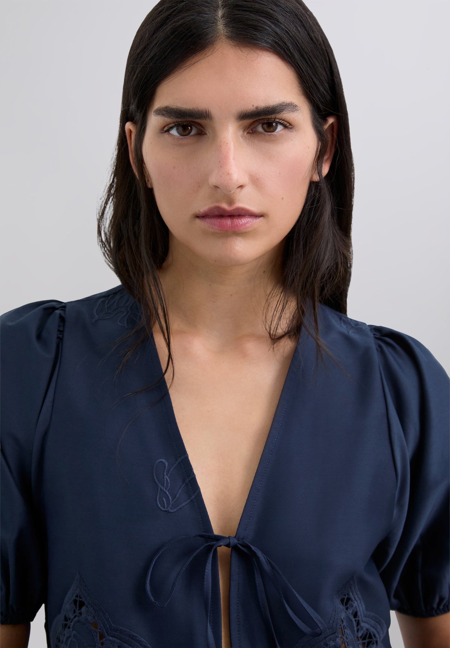 EMBROIDERED TIE BLOUSE