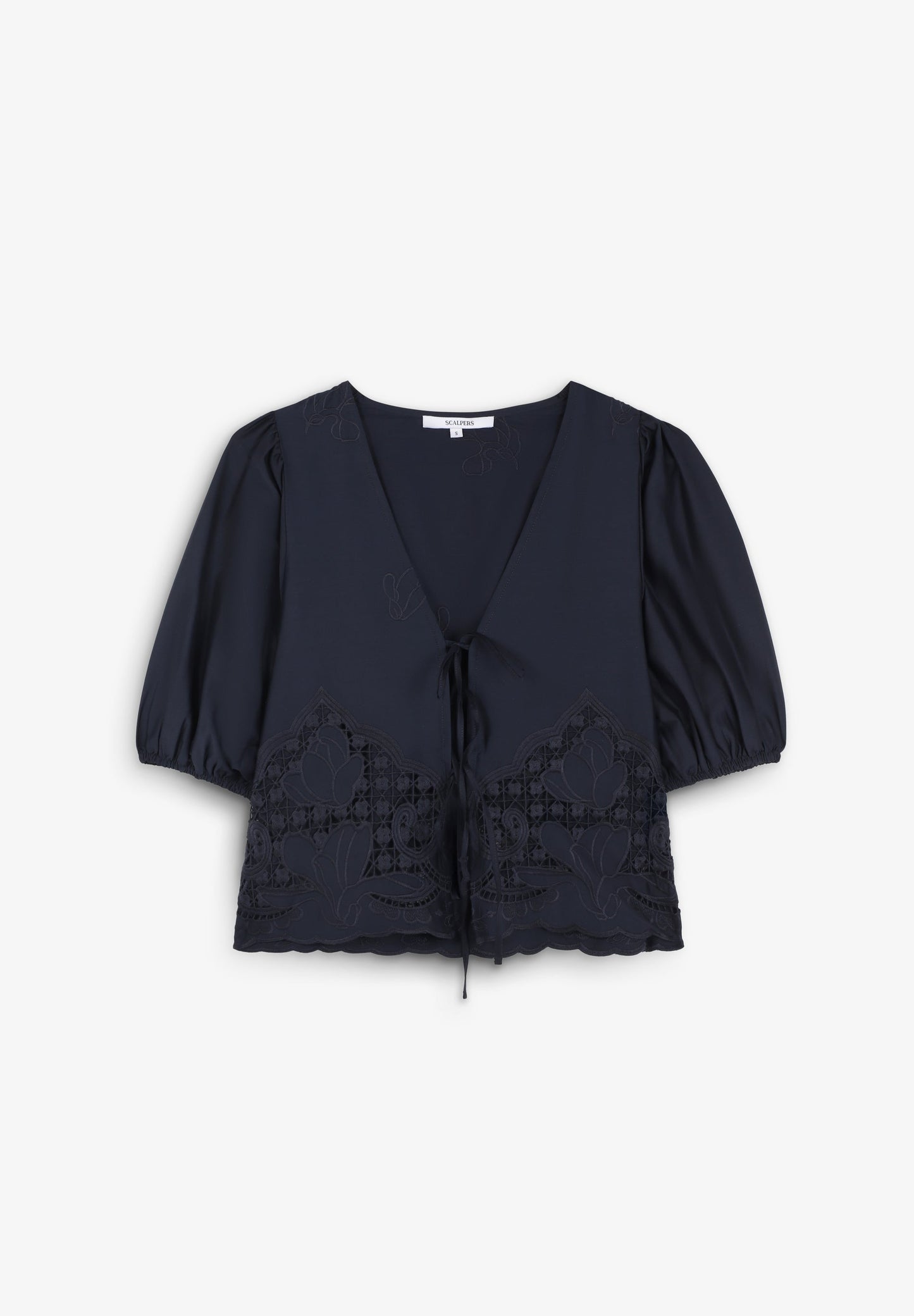 EMBROIDERED TIE BLOUSE