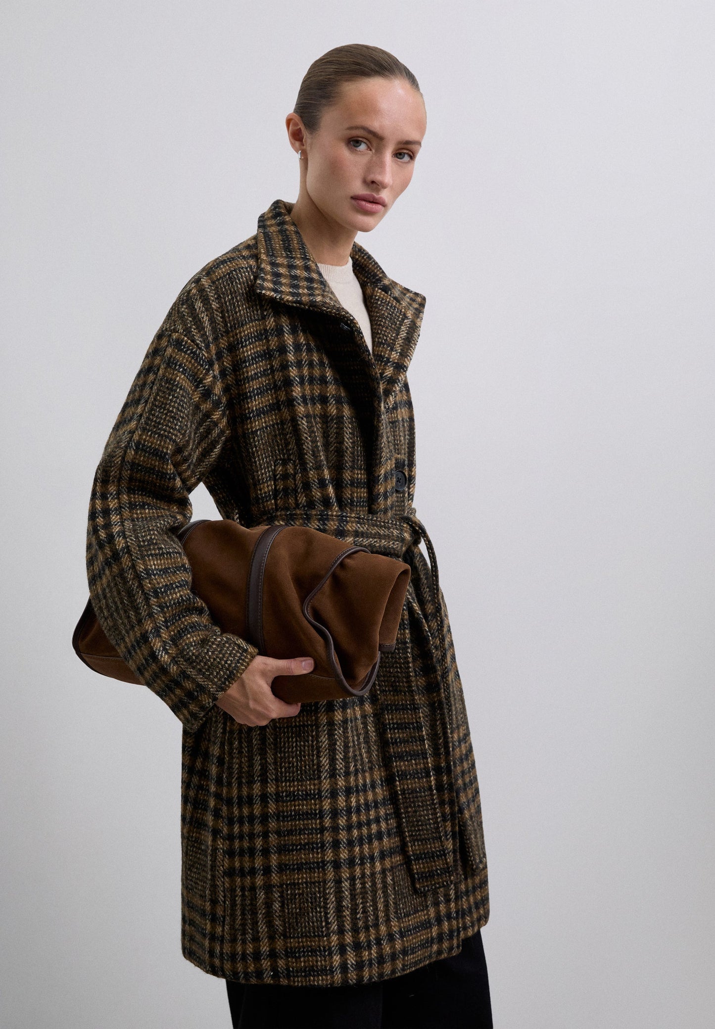 SHORT CHECKED WOOL COAT