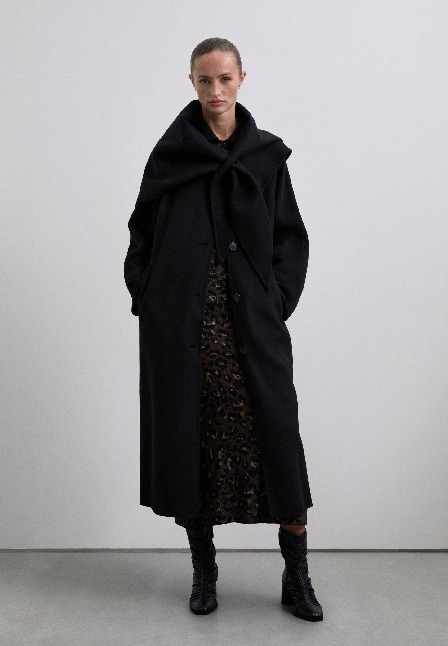 LONG COAT WITH DETACHABLE SCARF DETAIL