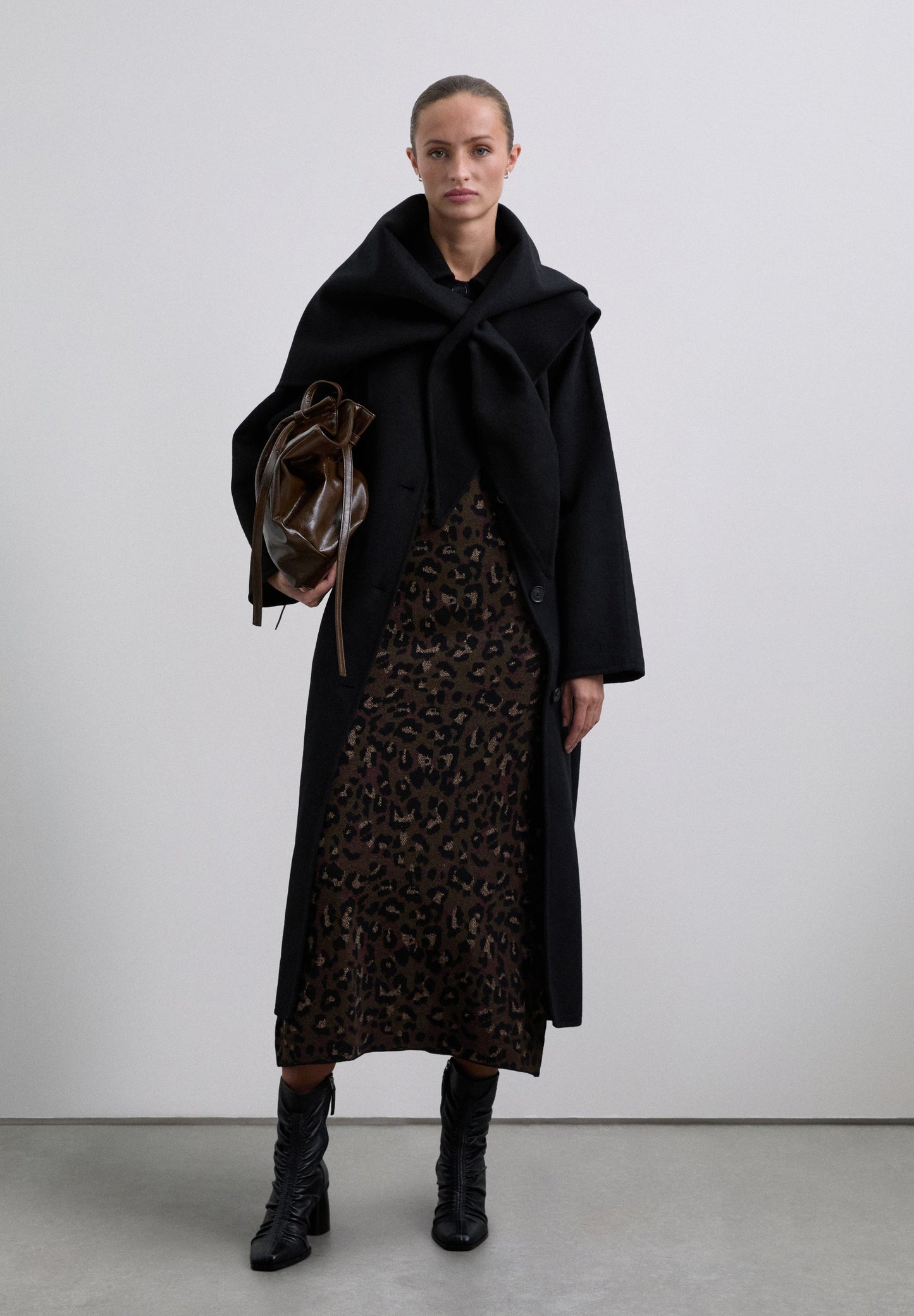 LONG COAT WITH DETACHABLE SCARF DETAIL