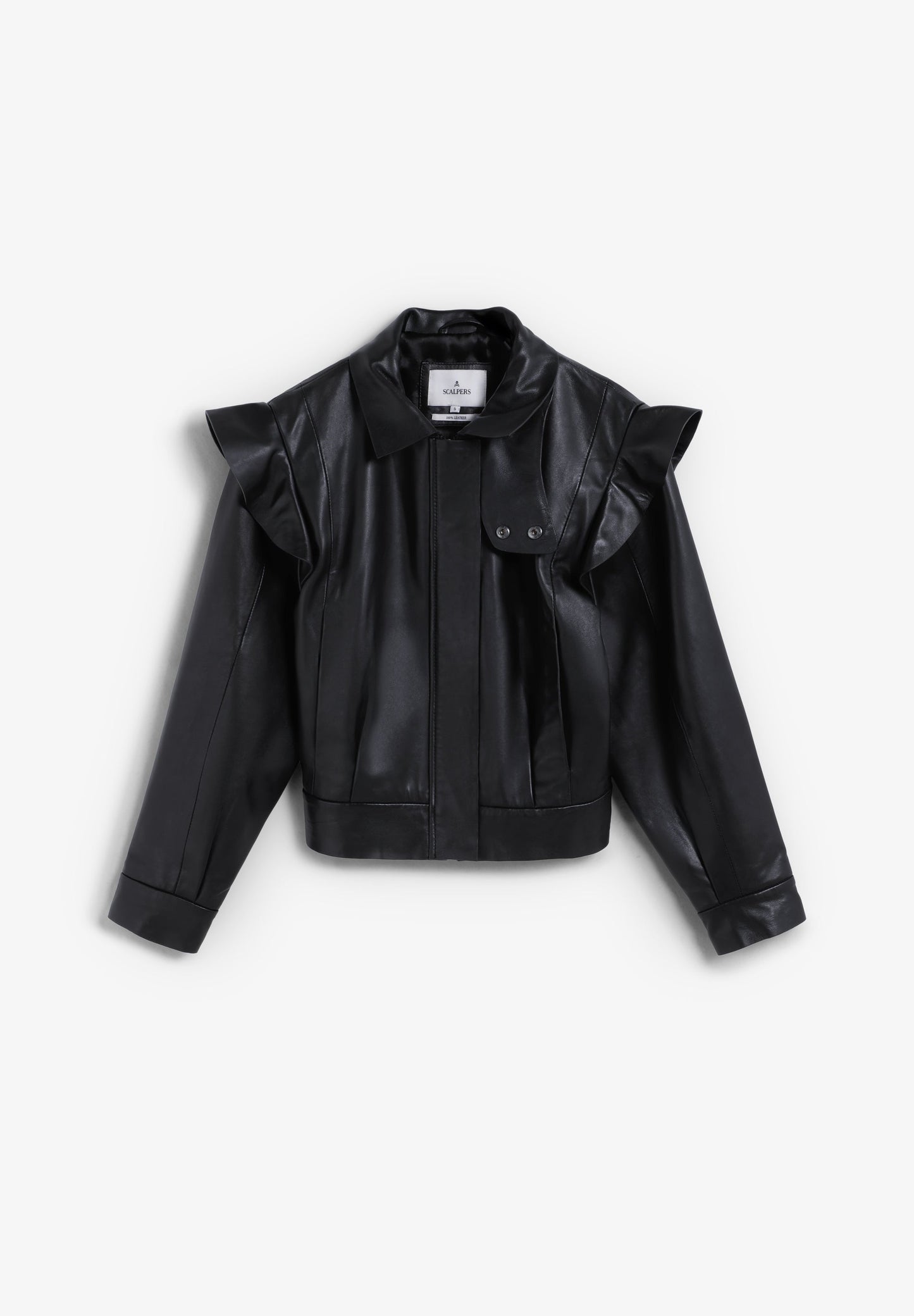 LEATHER BOMBER JACKET WITH RUFFLES
