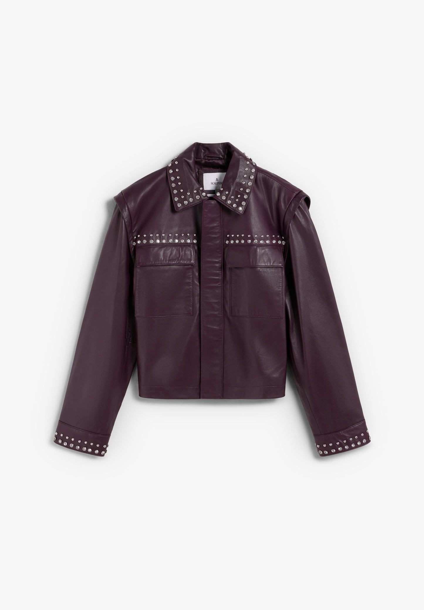 BURGUNDY LEATHER STUDDED JACKET