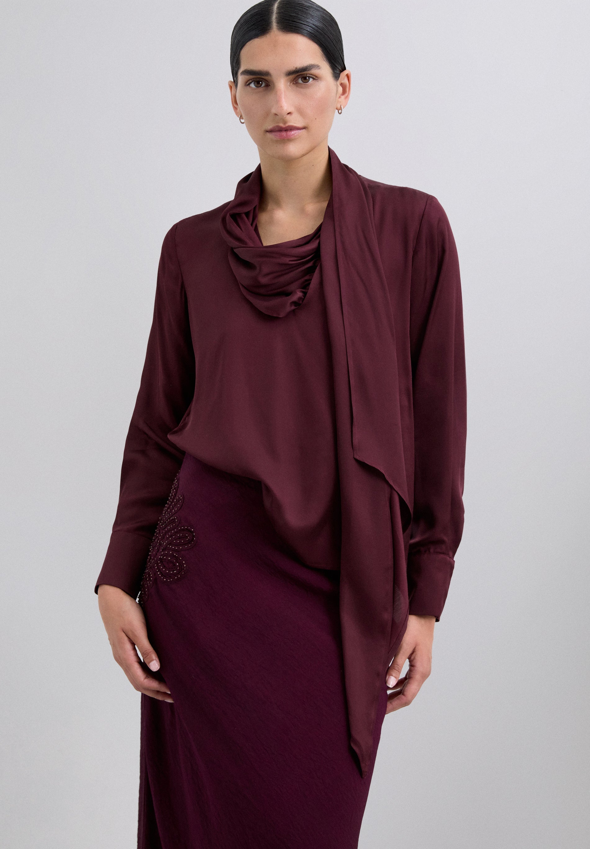 DRAPED SATIN BLOUSE