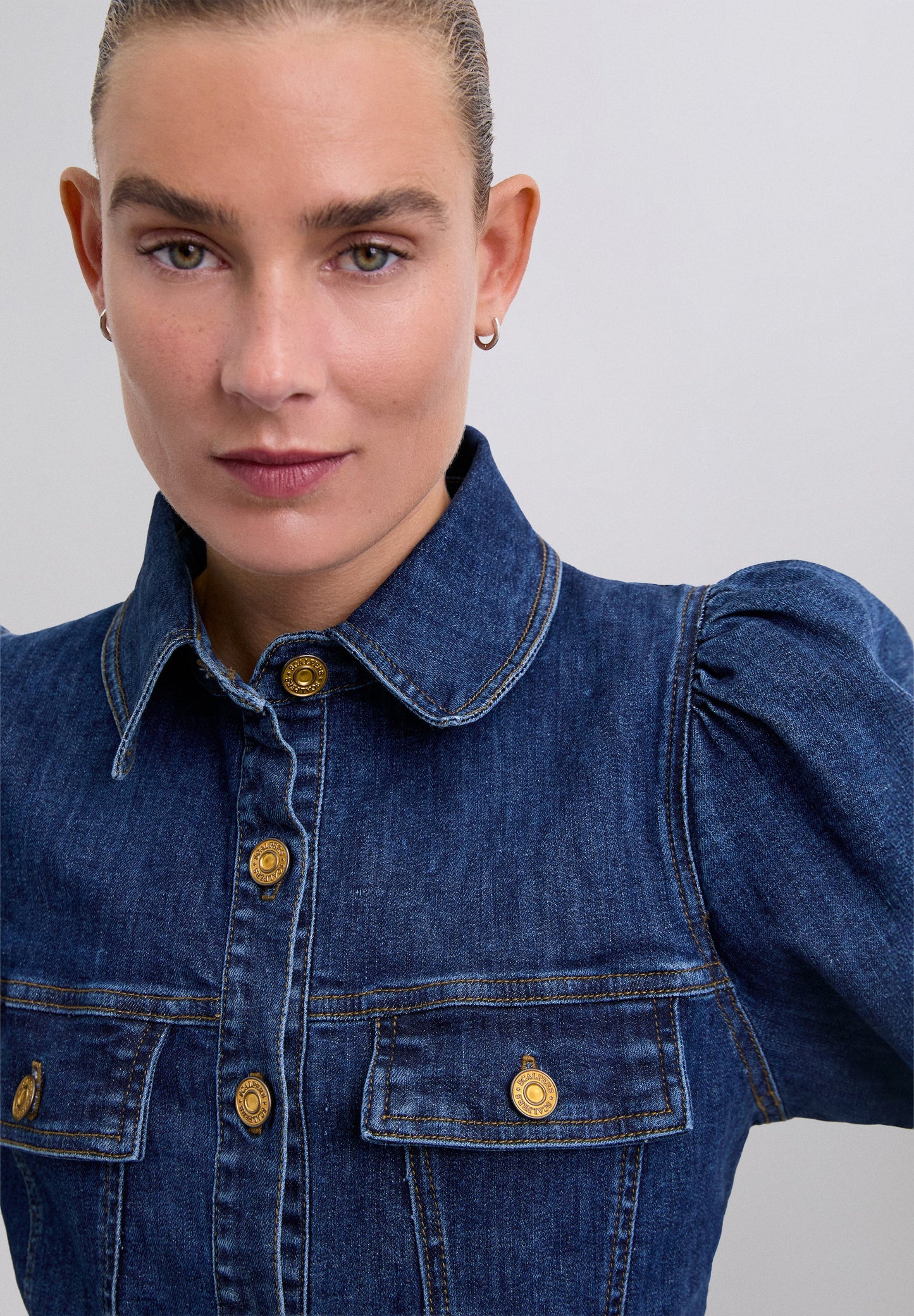 DENIM SHIRT WITH PUFF SLEEVES