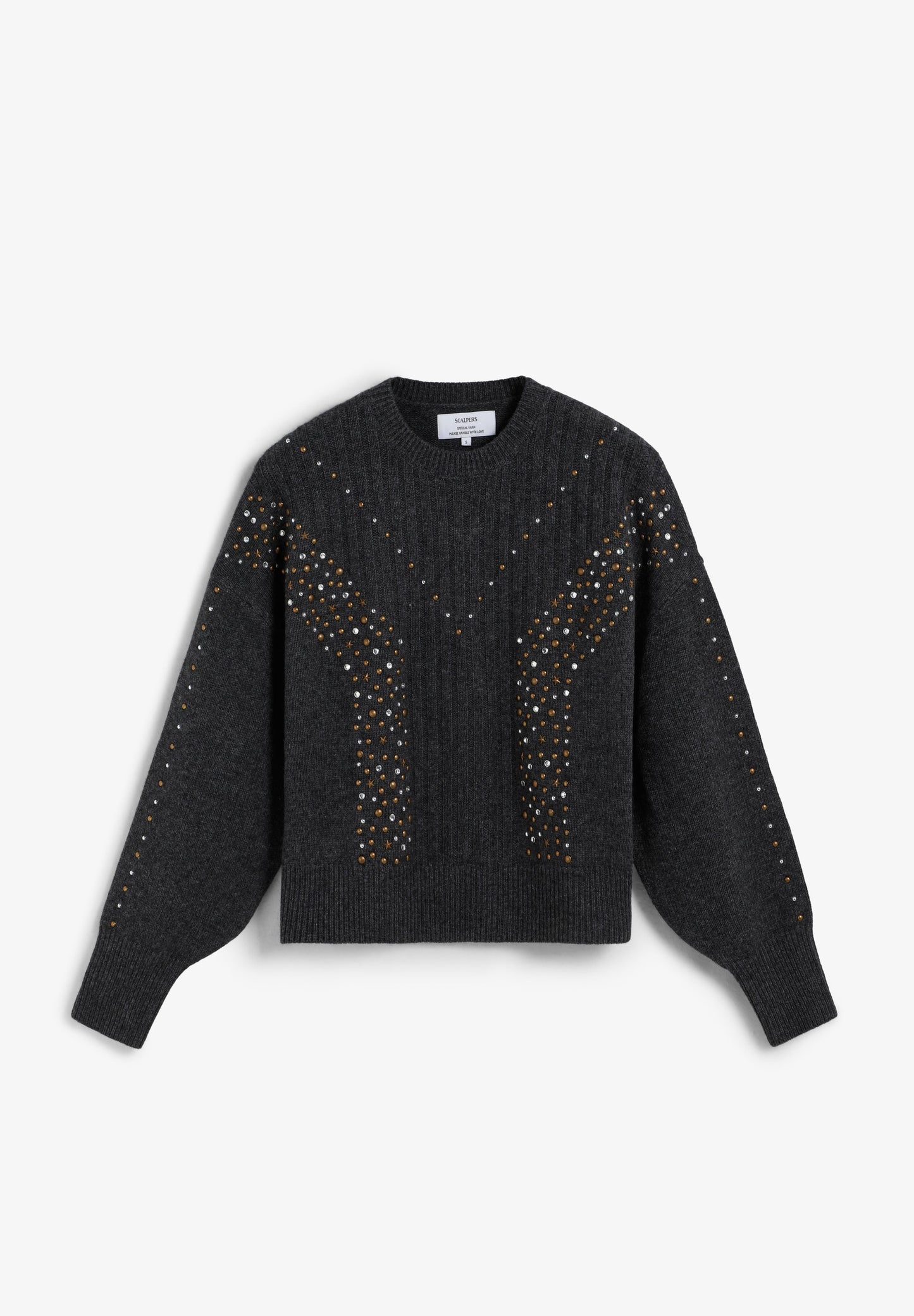 STUDDED RIB KNIT SWEATER