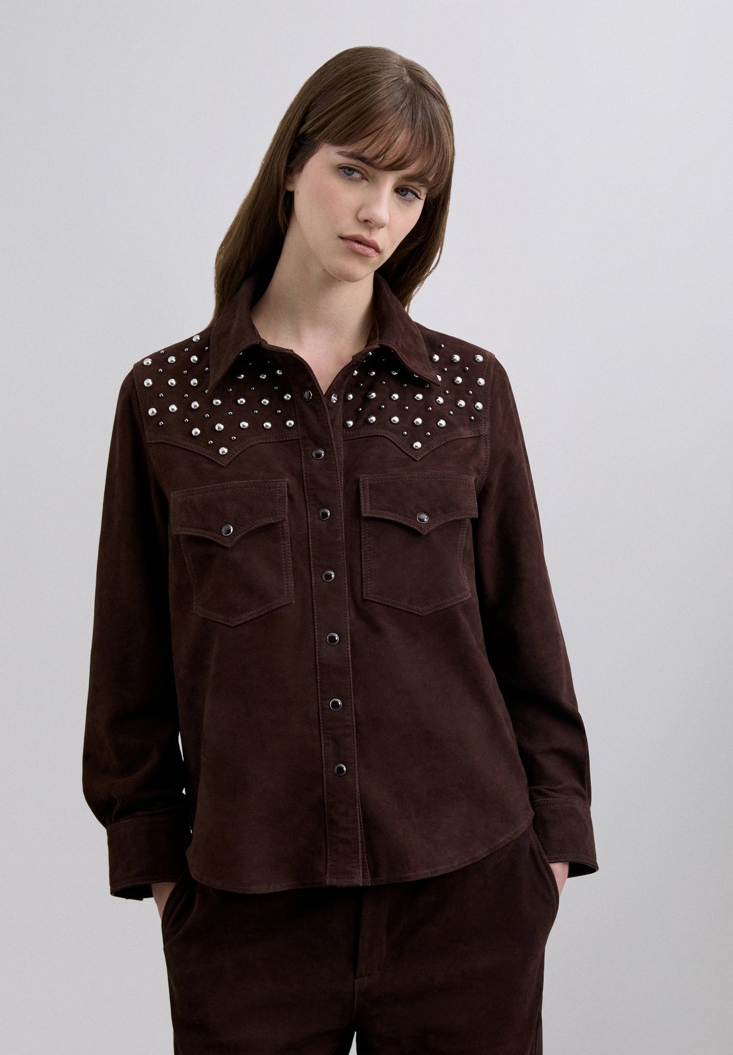 SUEDE SHIRT WITH STUDS