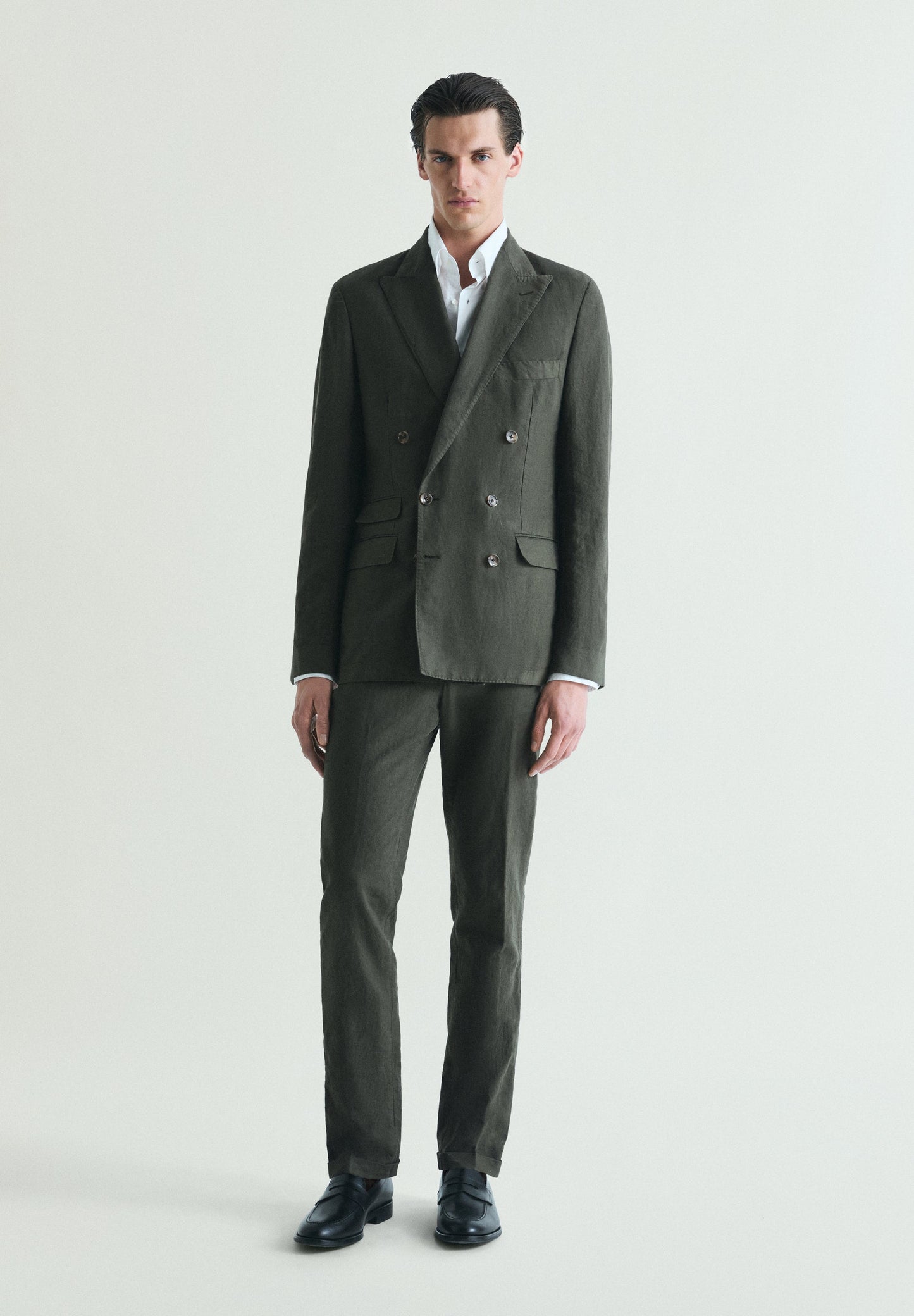 DOUBLE-BREASTED LINEN SUIT BLAZER