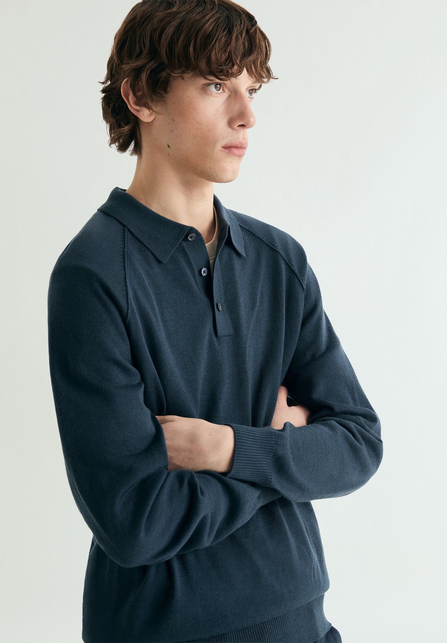 RAGLAN SLEEVE SWEATER WITH POLO SHIRT COLLAR