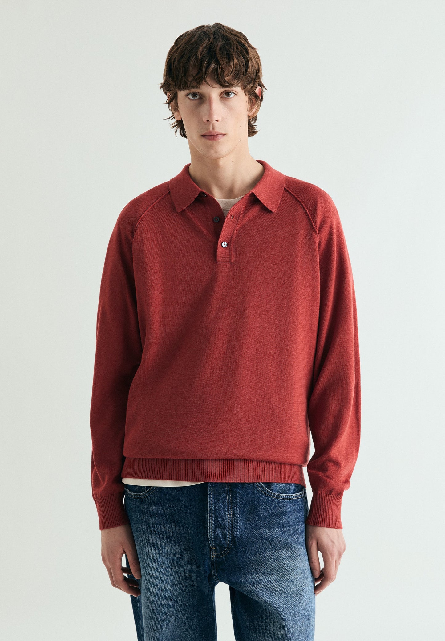 RAGLAN SLEEVE SWEATER WITH POLO SHIRT COLLAR